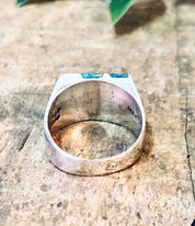Vintage Ring, Silver Ring, Statement Ring, Turquoise Jewelry, Turquoise Ring, Striped Ring, Rectangle Ring, Blue and Silver, Vintage Jewelry