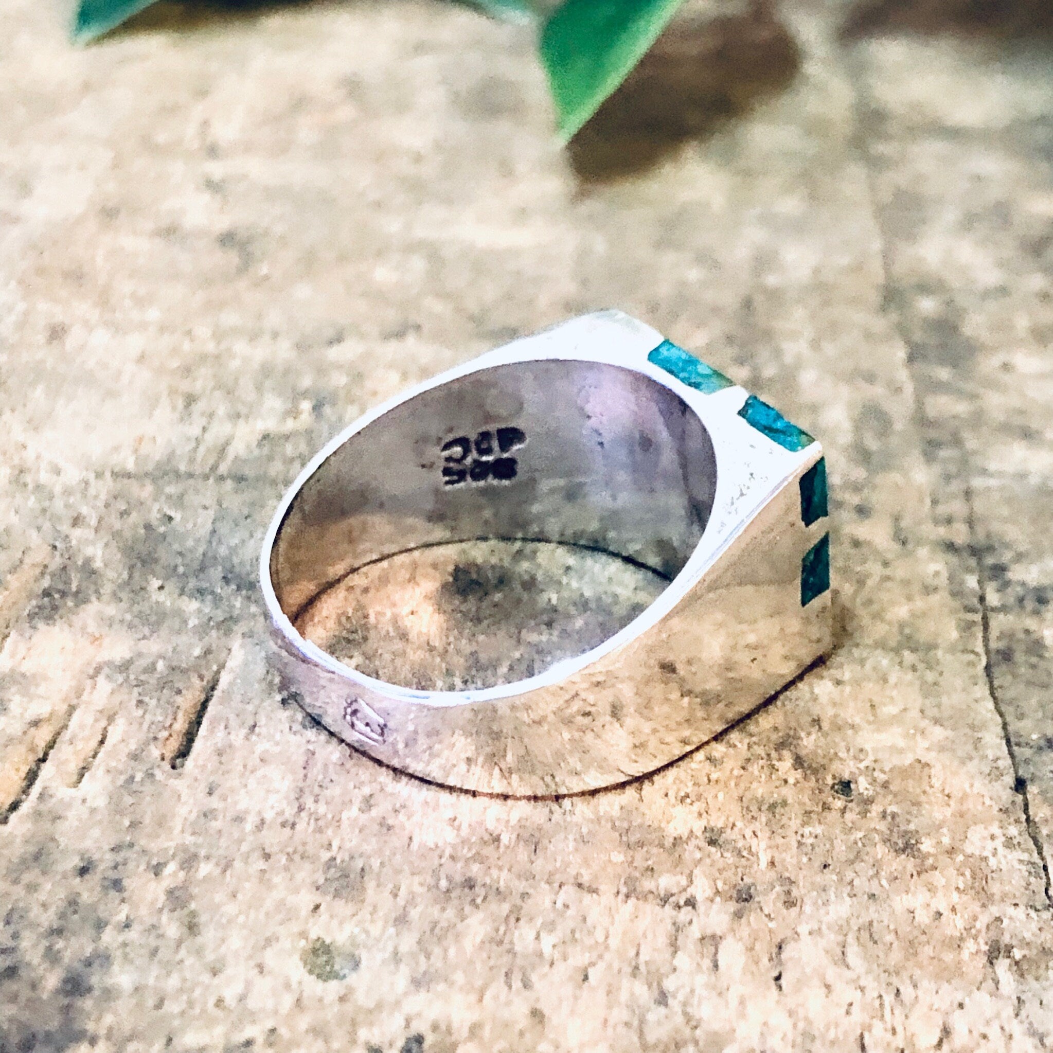 Vintage Ring, Silver Ring, Statement Ring, Turquoise Jewelry, Turquoise Ring, Striped Ring, Rectangle Ring, Blue and Silver, Vintage Jewelry