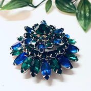 Vintage Brooch, Costume Jewelry, Statement Jewelry, Vintage Pin, Vintage Jewelry, Blue Gemstones, Green Gemstone, Plastic Brooch, Large Pin
