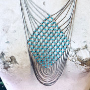 Vintage Necklace, Silver Necklace, Beaded Necklace, Statement Jewelry, Bib Necklace, Turquoise Jewelry, Vintage Jewelry, Multi Stranded, 925