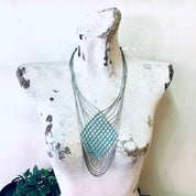 Vintage Necklace, Silver Necklace, Beaded Necklace, Statement Jewelry, Bib Necklace, Turquoise Jewelry, Vintage Jewelry, Multi Stranded, 925