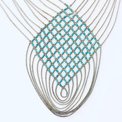 Vintage Necklace, Silver Necklace, Beaded Necklace, Statement Jewelry, Bib Necklace, Turquoise Jewelry, Vintage Jewelry, Multi Stranded, 925