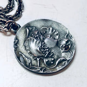 Vintage Necklace, Pewter Necklace, Art Nouveau Pendant, Pewter Jewelry, Vintage Jewelry, Lady Face Pendant, Circle Pendant, Simple Jewelry