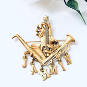 Vintage Brooch, Gold Toned Pin, Jammin Brooch, Musical Pin, Costume Jewelry, Statement Jewelry, Saxophone Pin, Unique Brooch, Rare Pin