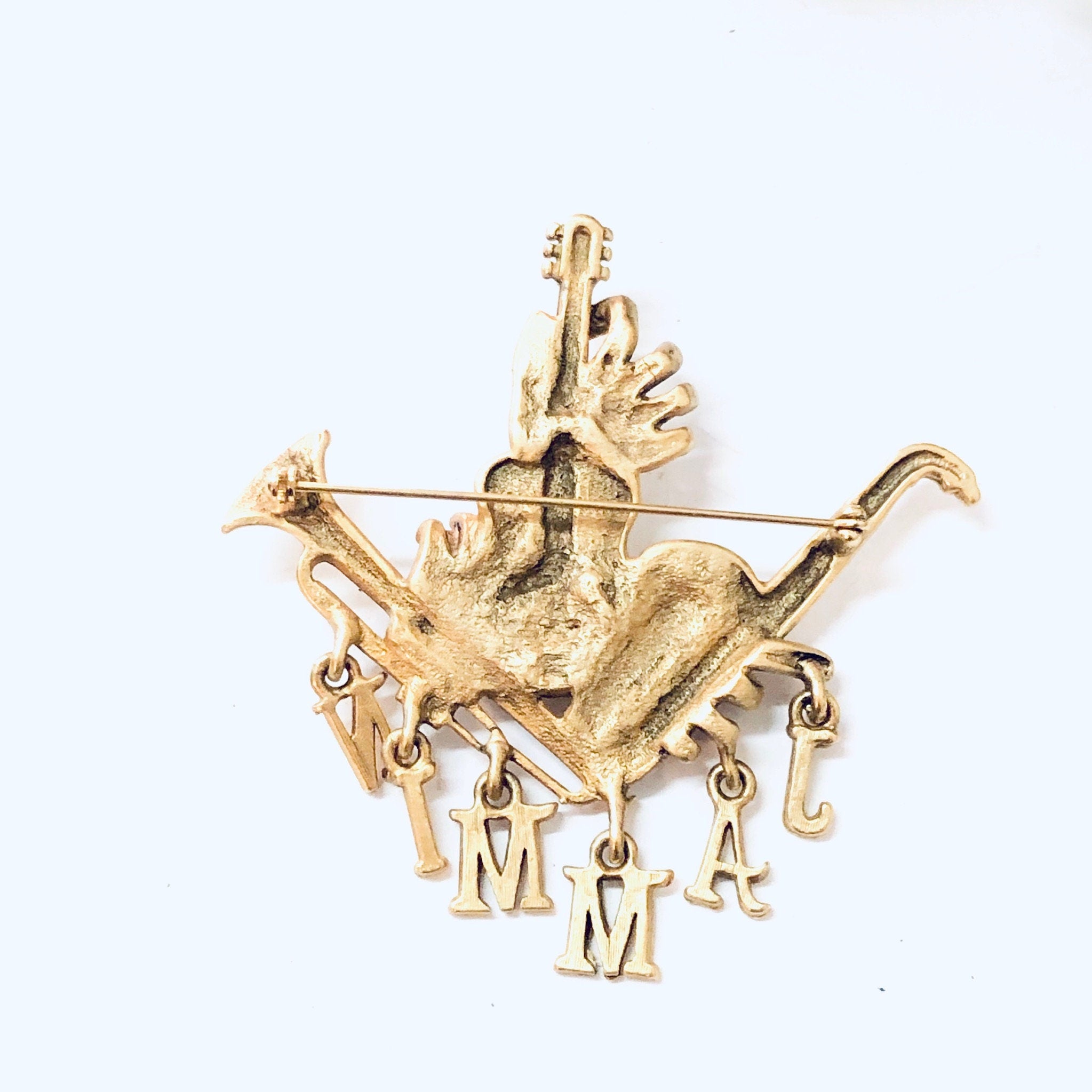 Vintage Brooch, Gold Toned Pin, Jammin Brooch, Musical Pin, Costume Jewelry, Statement Jewelry, Saxophone Pin, Unique Brooch, Rare Pin