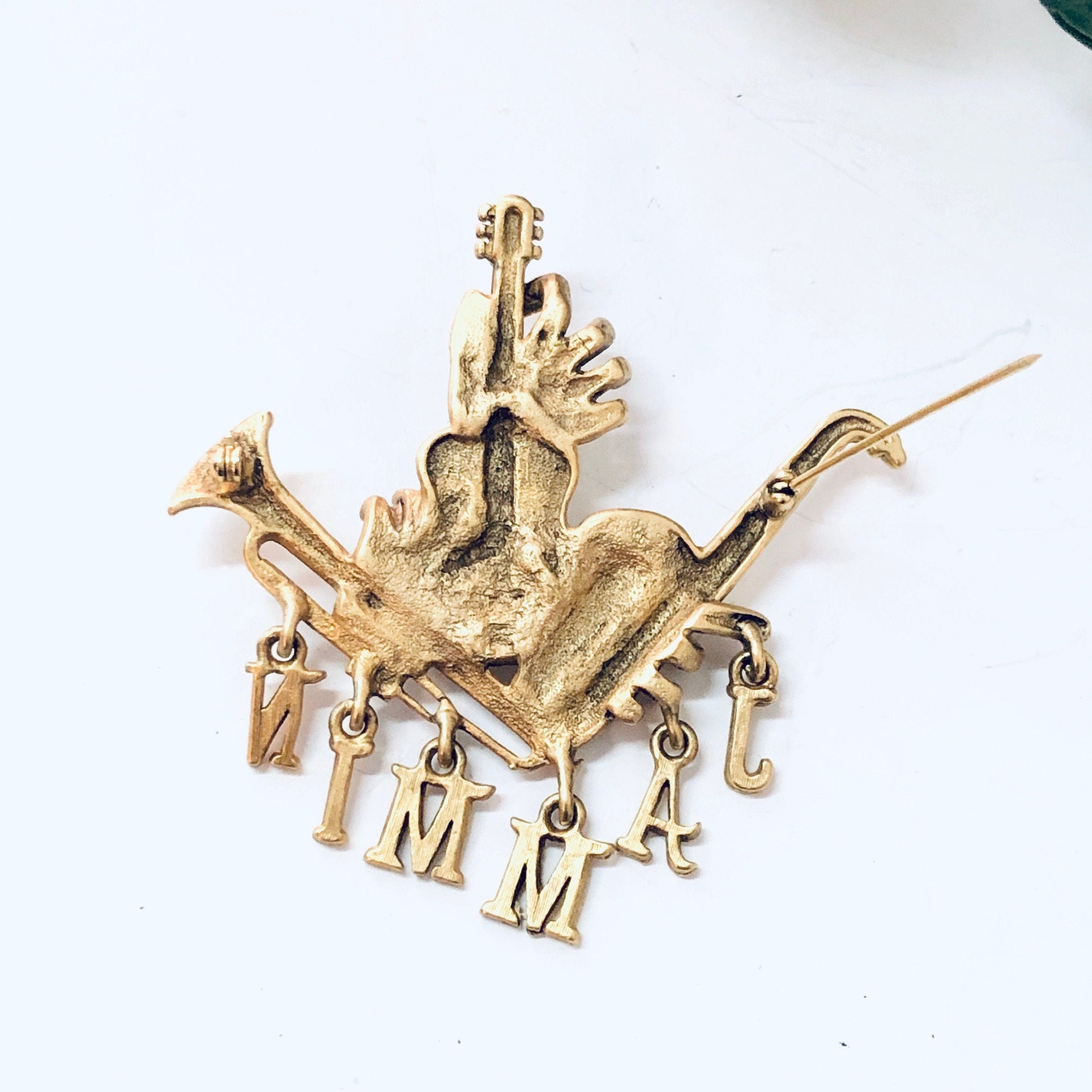 Vintage Brooch, Gold Toned Pin, Jammin Brooch, Musical Pin, Costume Jewelry, Statement Jewelry, Saxophone Pin, Unique Brooch, Rare Pin