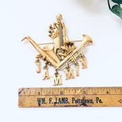 Vintage Brooch, Gold Toned Pin, Jammin Brooch, Musical Pin, Costume Jewelry, Statement Jewelry, Saxophone Pin, Unique Brooch, Rare Pin