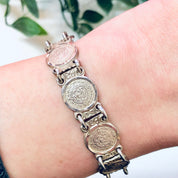 Vintage Bracelet, Silver Bracelet, Medallion Bracelet, Link Chain, Unique Jewelry, Rare Jewelry, Vintage Jewelry, Made in Mexico, 925 Link