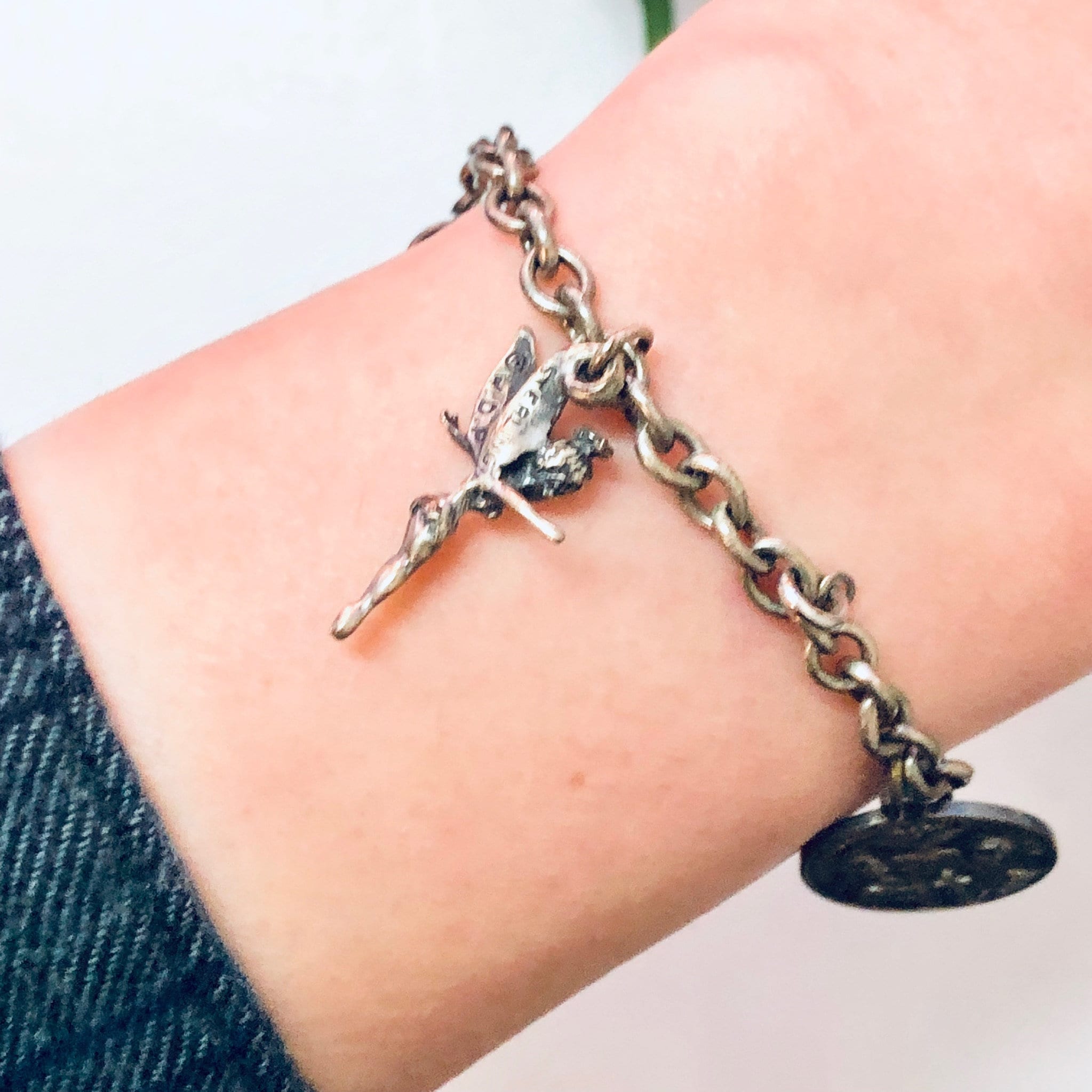 Vintage Bracelet, Charm Bracelet, Charm Jewelry, Silver Bracelet, Vintage Jewelry, Tinkerbell Bracelet, Wagon Charm, Religious Jewelry, 925