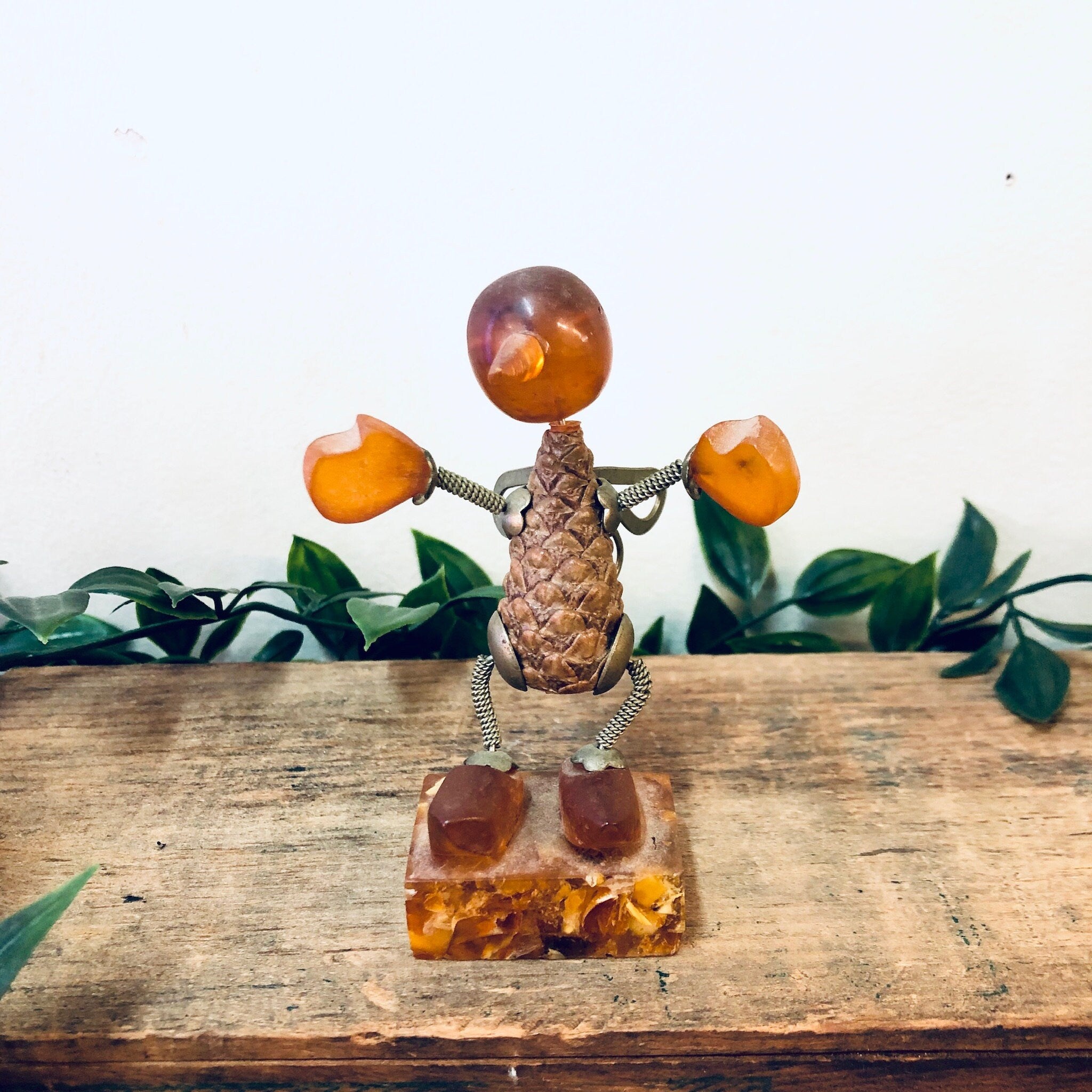 Vintage Figurine, Baltic Amber Figure, Pine Cone Art, Vintage Home Decor, Collectible Decor, Amber Art Work, Vintage Figurines, Orange