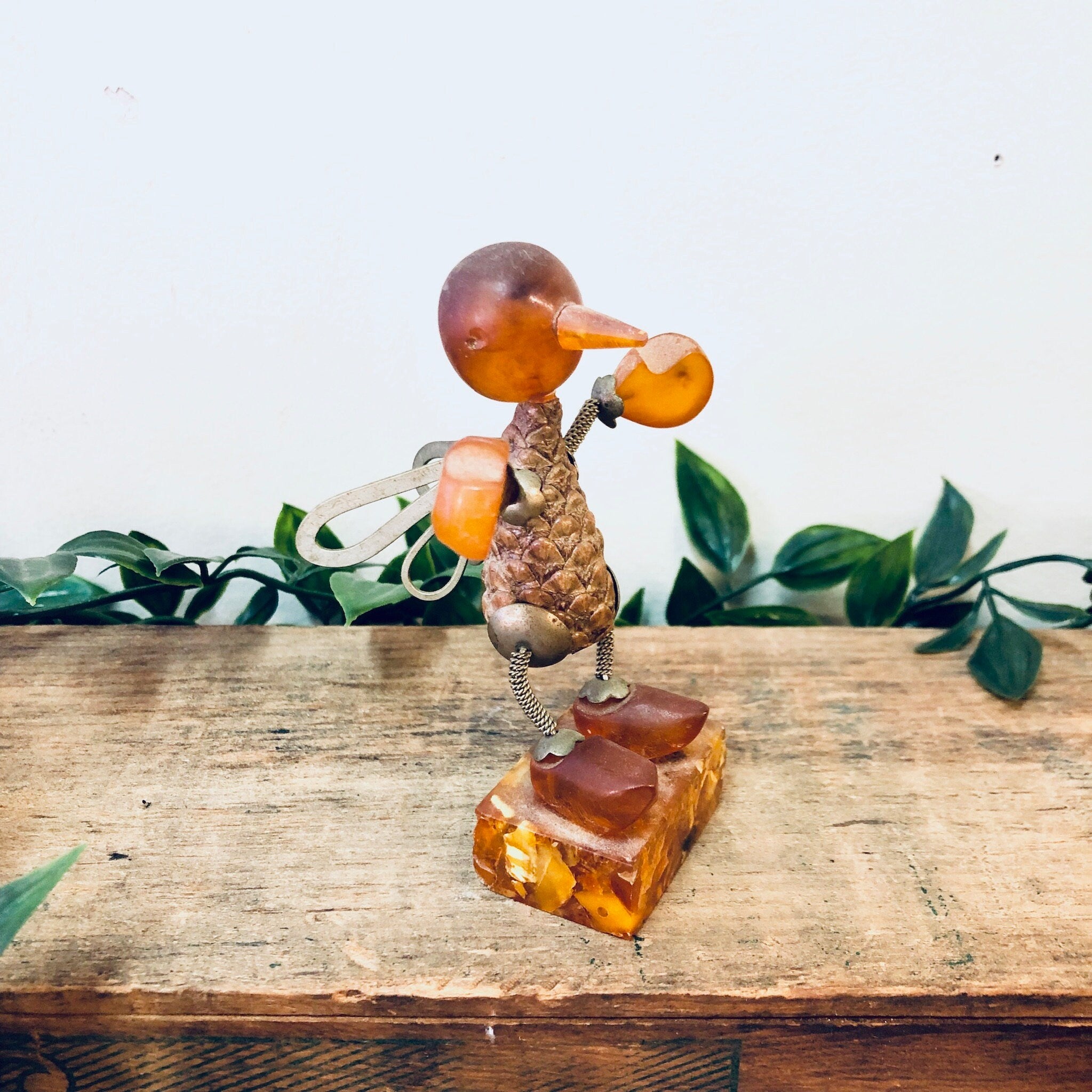 Vintage Figurine, Baltic Amber Figure, Pine Cone Art, Vintage Home Decor, Collectible Decor, Amber Art Work, Vintage Figurines, Orange