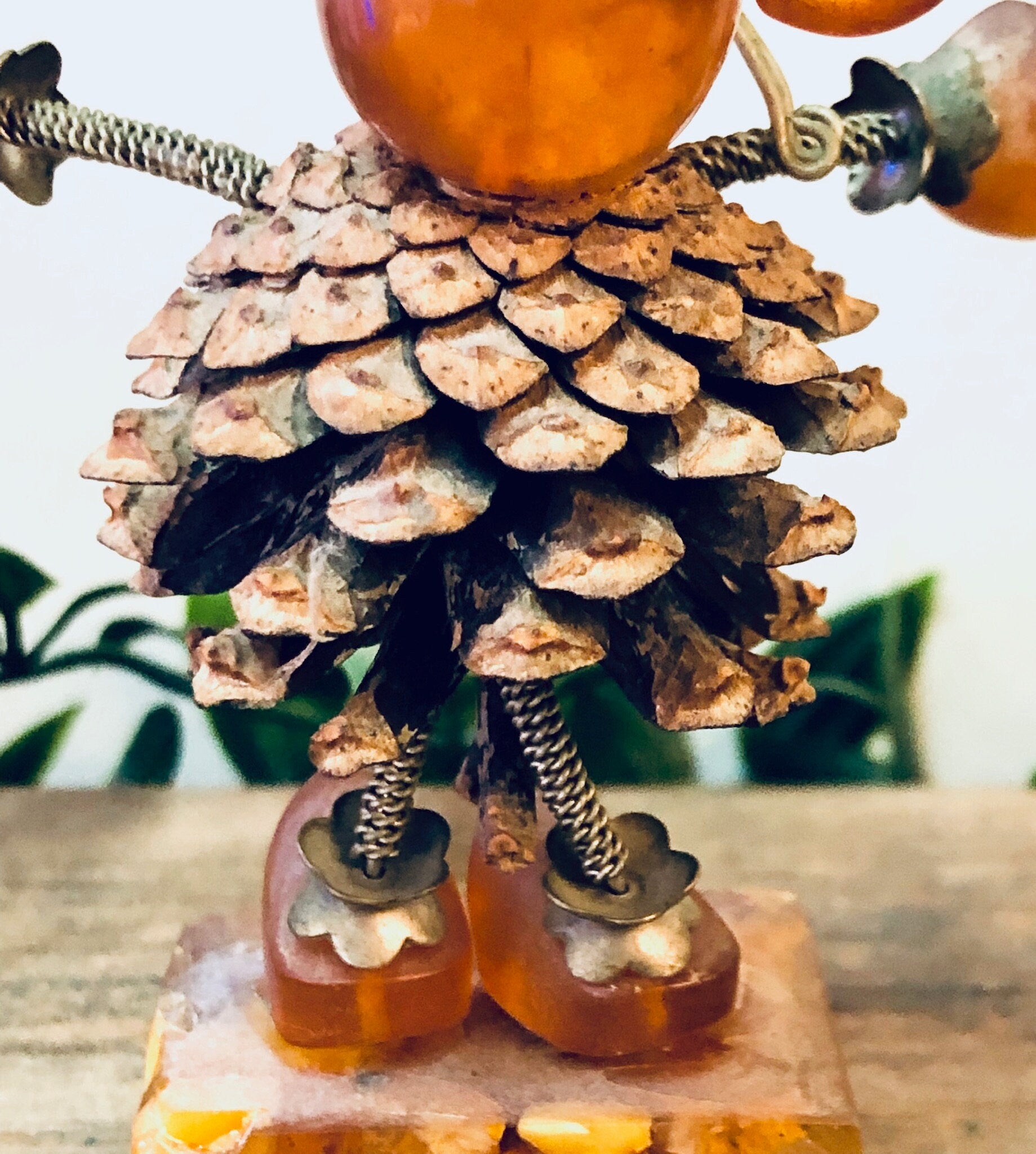 Vintage Figurines, Amber Figures, Mouse Figurines, Pine Cone Art, Brown and Orange, Unique Decor, Vintage Home Decor, Brass Accents, Baltic