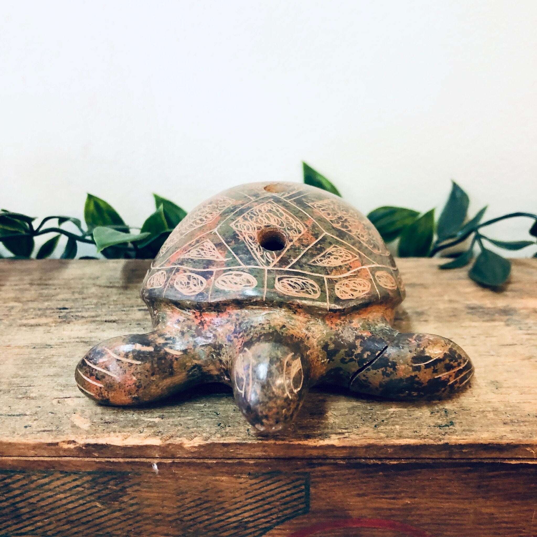 Turtle Figurine, Turtle Instrument, Recorder Instrument, Souvenir, Vintage Home Decor, Animal Decor, Carved Ceramic Turtle, Sea Turtle, Red