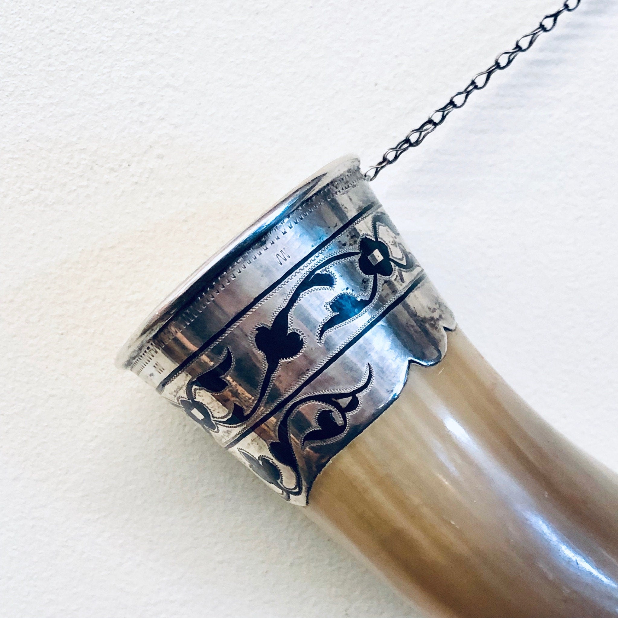 Vintage Horn, Horn Decor, Decorative Horn, Vintage Home Decor, Wall Decor, Silver Accents, Horn Cup, Unique Decor, Rare, Wall Hanging