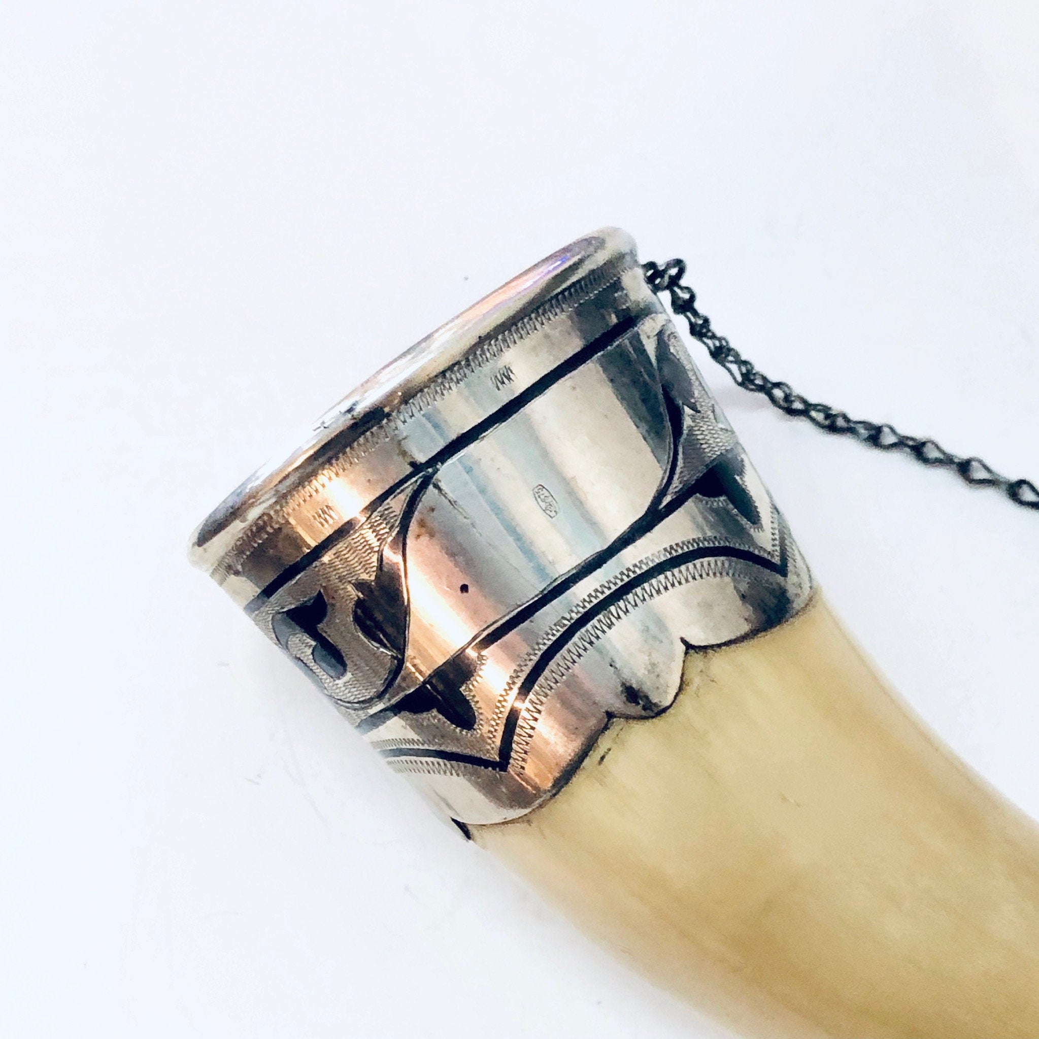 Vintage Horn, Horn Decor, Vintage Home Decor, Wall Decor, Horn Cup, Collectible, Silver Accent, Engraved Silver, Wall Hanging, Small Horn