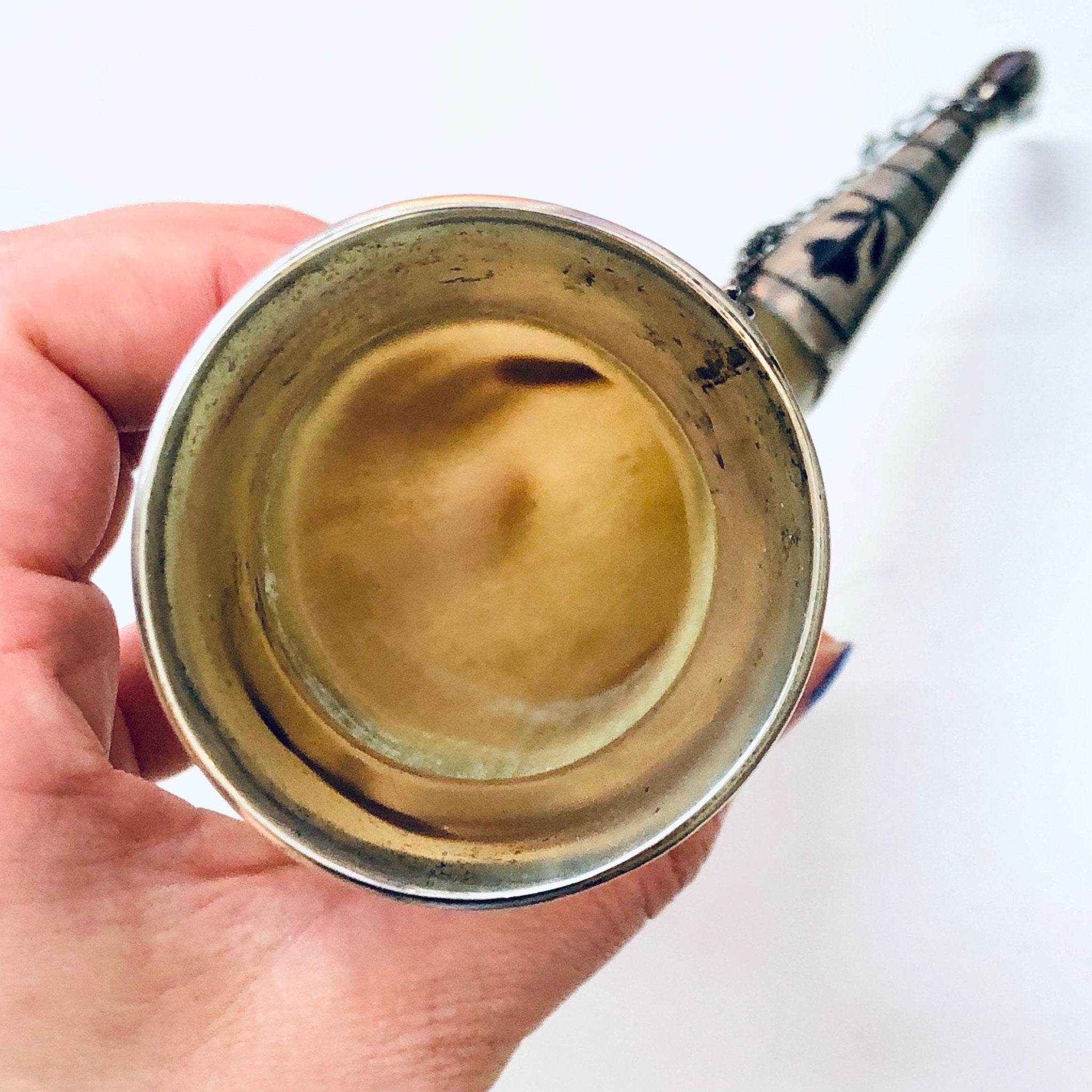 Vintage Horn, Horn Decor, Vintage Home Decor, Wall Decor, Horn Cup, Collectible, Silver Accent, Engraved Silver, Wall Hanging, Small Horn