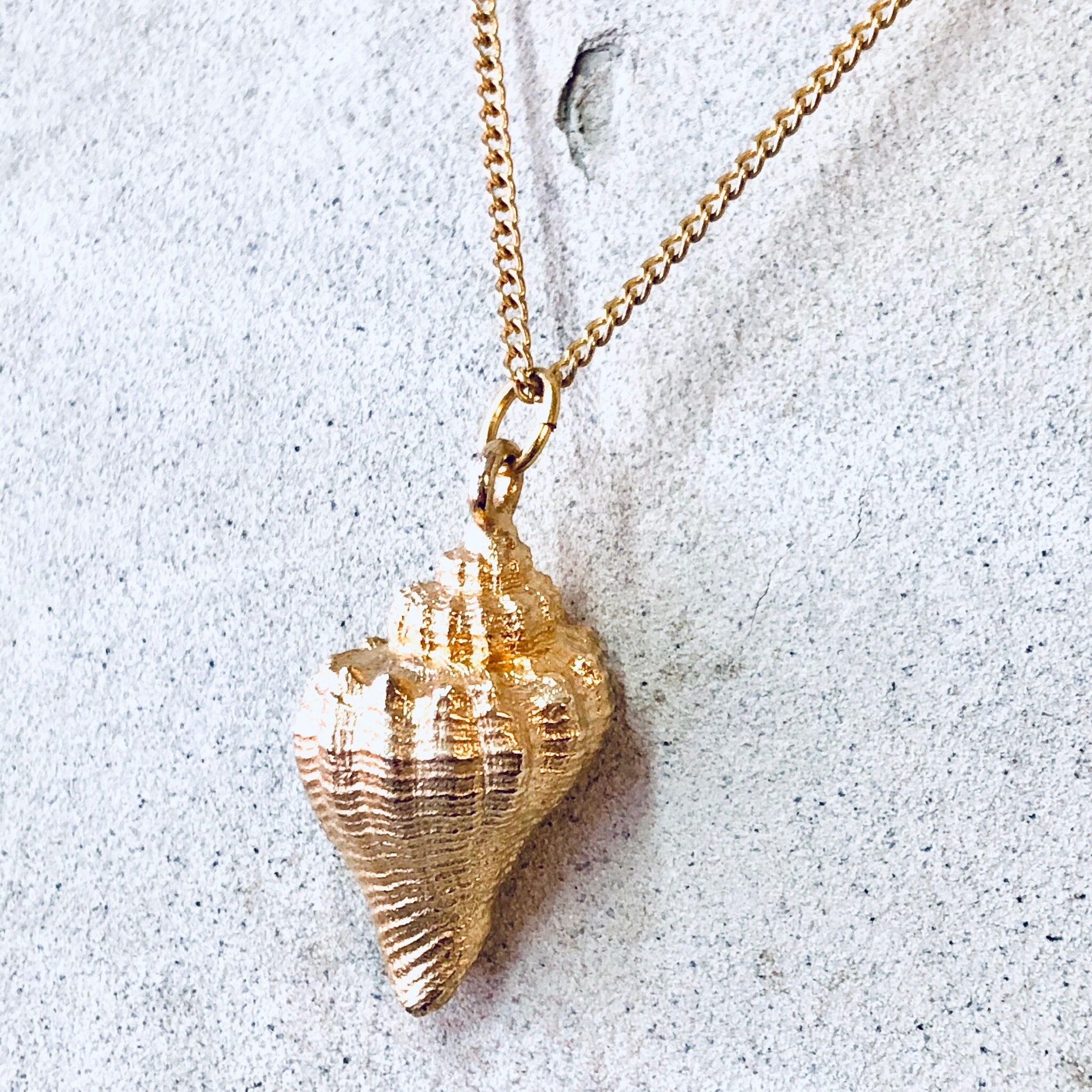 Vintage Necklace, Gold Toned Necklace, Conch Shell, Shell Necklace, Shell Pendant, Beach Lover, Vintage Jewelry, Thin Chain, Shell Pendant