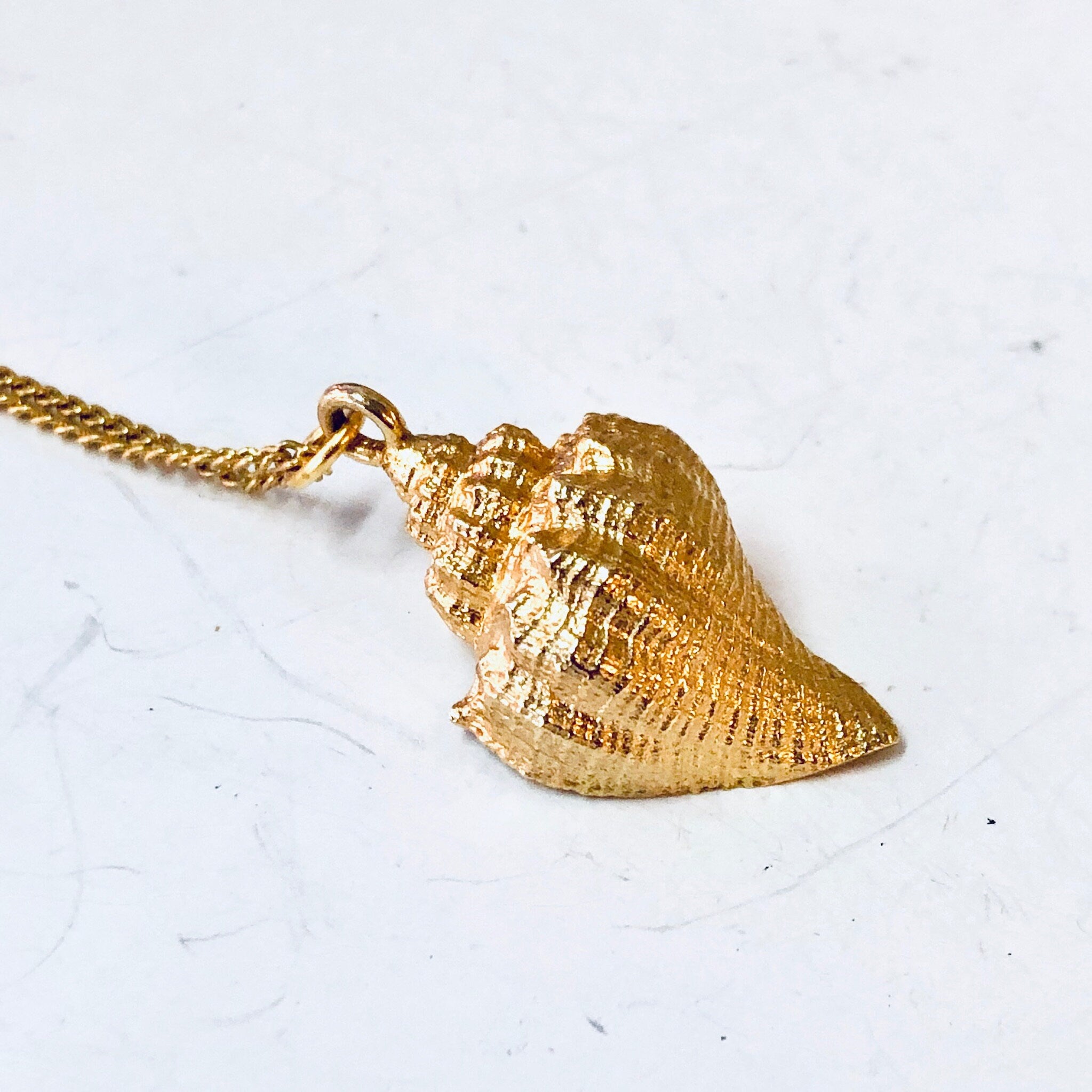 Vintage Necklace, Gold Toned Necklace, Conch Shell, Shell Necklace, Shell Pendant, Beach Lover, Vintage Jewelry, Thin Chain, Shell Pendant