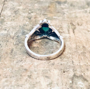 Vintage Ring, Silver Ring, Claddagh Ring, Green Enamel, Green and Silver, Heart Ring, Hand Jewelry, Love Ring, Loyalty Jewelry, 925 Ring