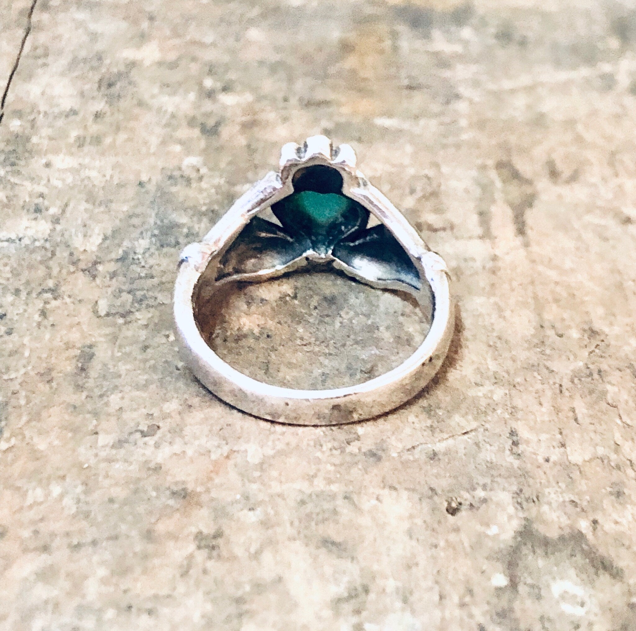 Vintage Ring, Silver Ring, Claddagh Ring, Green Enamel, Green and Silver, Heart Ring, Hand Jewelry, Love Ring, Loyalty Jewelry, 925 Ring