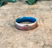Vintage Ring, Cloissone Ring, Cloissone Jewelry, Thin Band Ring, Enamel Ring, Flower Design, Floral Ring, Vintage Jewelry, Copper Ring, Blue