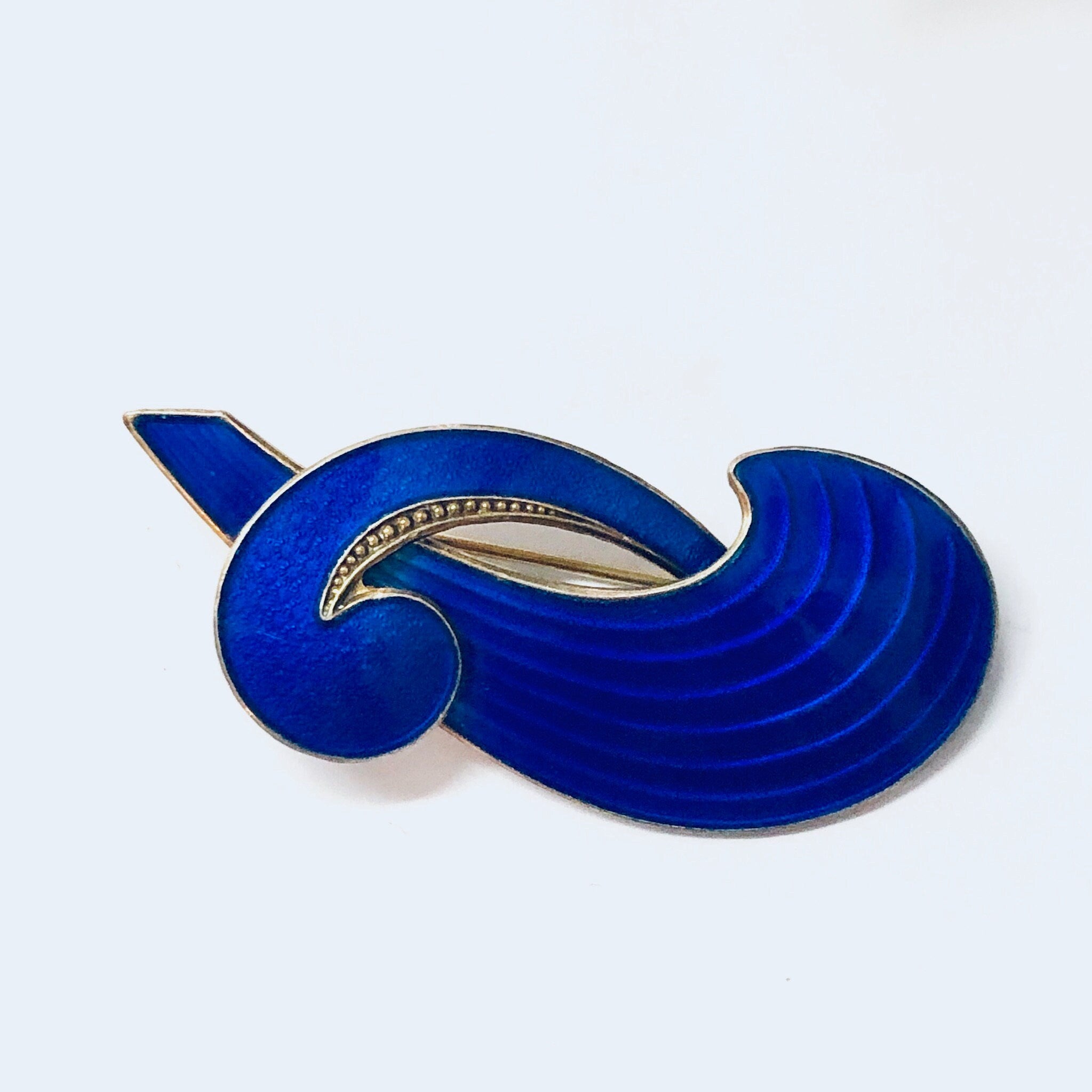 Vintage Brooch, Silver Brooch, A. SCH. Norway Pin, Blue Brooch, Vermeil Brooch, Blue Enamel, Cobalt Blue Pin, Vintage Jewelry, Designer Pin