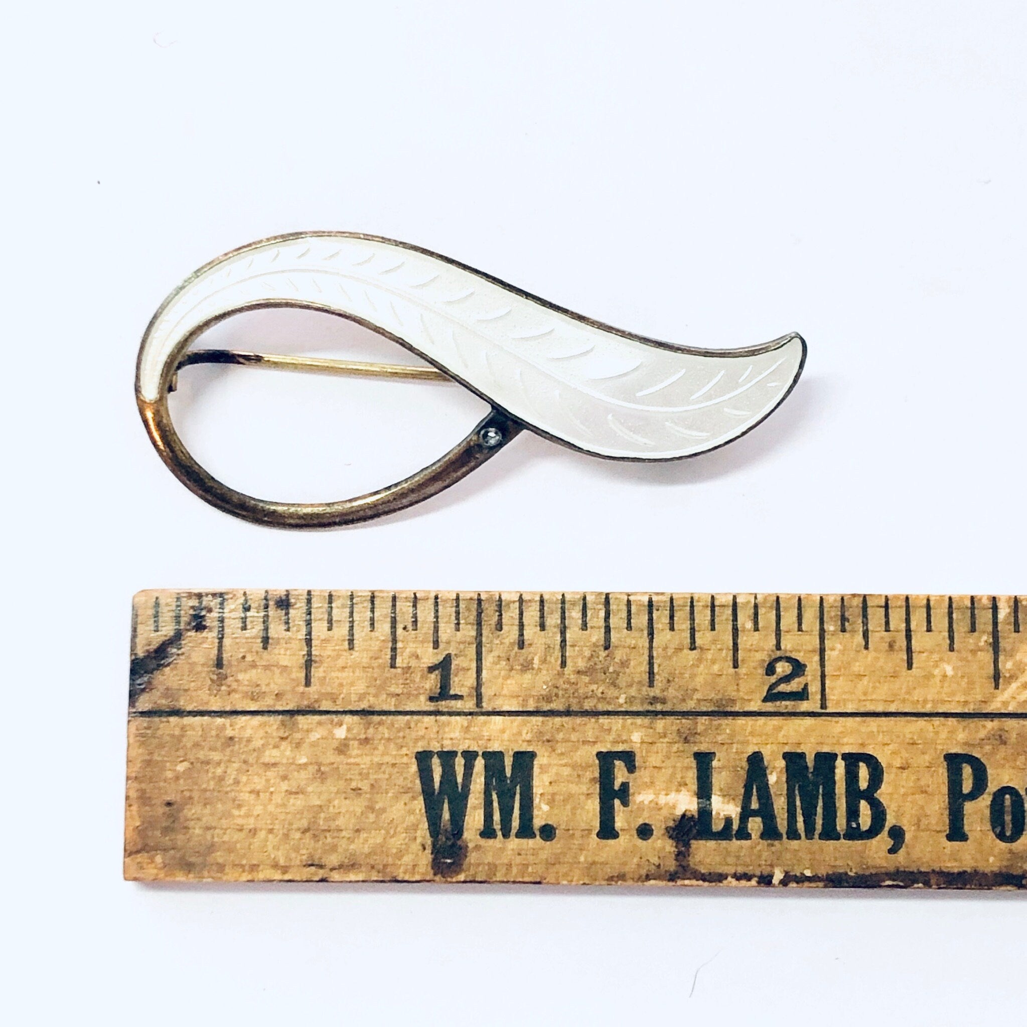 Vintage Brooch, Silver Brooch, White Leaf Brooch, White Enamel, Norway Jewelry, Vintage Jewelry, Leaf Pin, Vintage Pin, Vermeil Brooch, 925