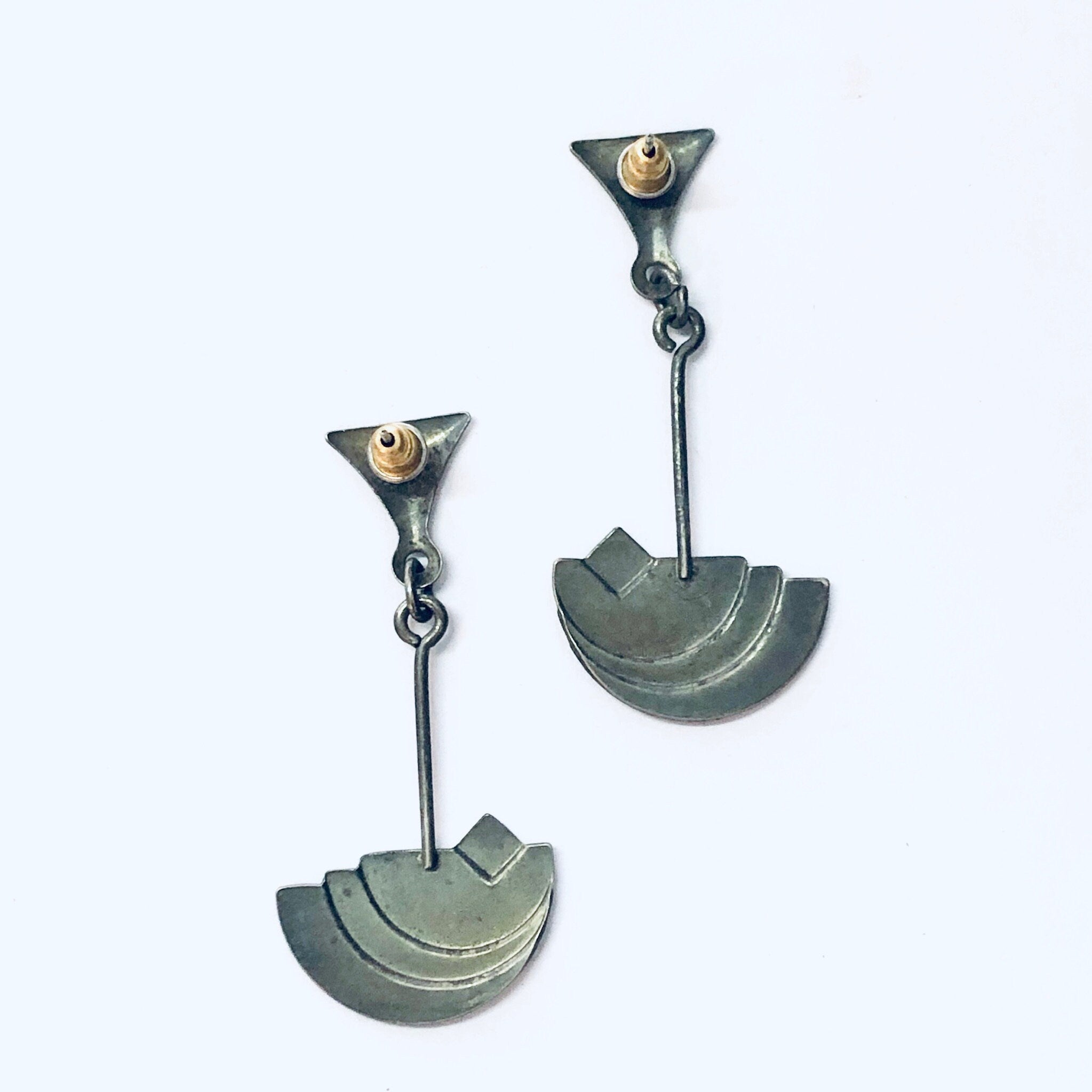 Vintage Earrings, Unique Jewelry, Silver Tone Earrings, Pierced Ears, Dangle Earrings, Statement Jewelry, Vintage Jewelry, Geometric Earring
