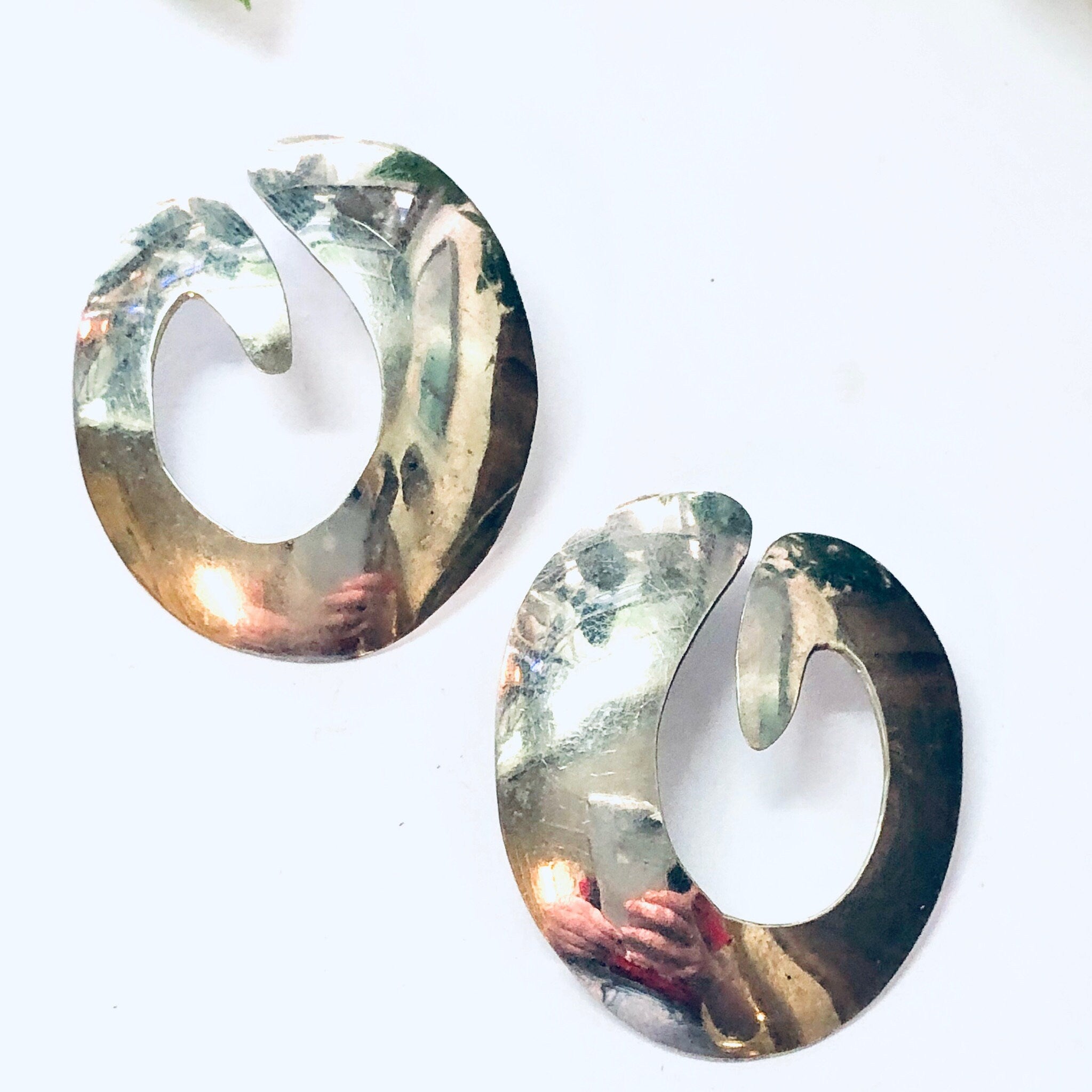 Vintage Earrings, Silver Earrings, Unique Jewelry, Geometric Earrings, Pierced Ears, Vintage Jewelry, Statement Jewelry, Large Earrings, 925