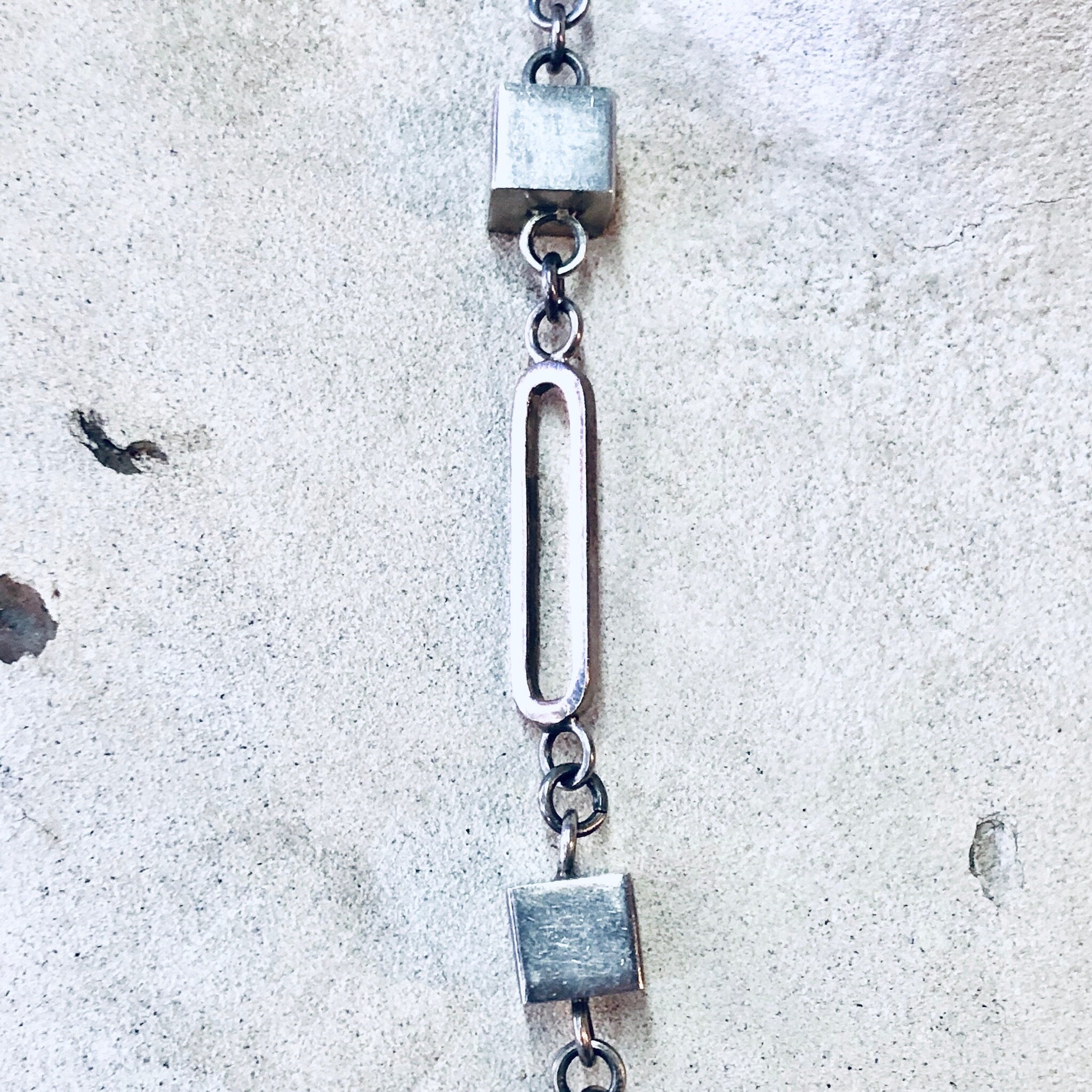 Vintage Necklace, Silver Necklace, Long Necklace, Long Chain, Vintage Jewelry, Geometric Jewelry, Unique Necklace, Square Shapes, 925 Chain