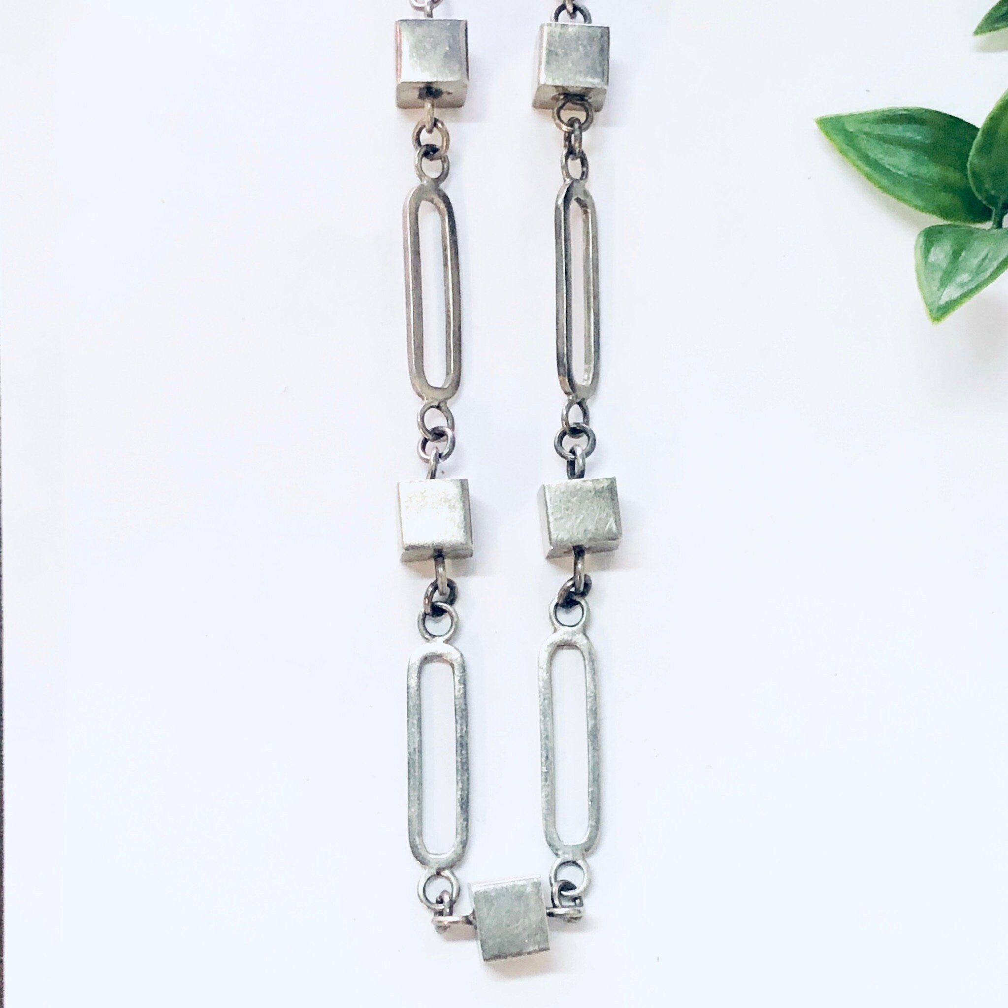 Vintage Necklace, Silver Necklace, Long Necklace, Long Chain, Vintage Jewelry, Geometric Jewelry, Unique Necklace, Square Shapes, 925 Chain