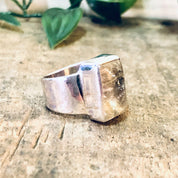 Vintage Ring, Silver Ring, Thick Band, Vintage Jewelry, Clear Gemstone, Quartz Ring, Polished Quartz, Unique Jewelry, Rectangle Stone, 925