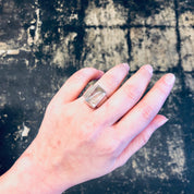 Vintage Ring, Silver Ring, Thick Band, Vintage Jewelry, Clear Gemstone, Quartz Ring, Polished Quartz, Unique Jewelry, Rectangle Stone, 925