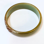 Bangle Bracelet, Vintage Bangle, Vintage Bracelet, Bakelite Bangle, Green, Red, Leaf Etching, Pea Soup Moss, Retro Jewelry, Brown Bangle
