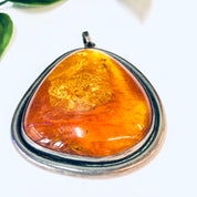 Vintage Pendant, Amber Pendant, Orange Amber, Vintage Jewelry, Silver Pendant, Vintage Necklace, Large Amber, Large Pendant, Statement Piece