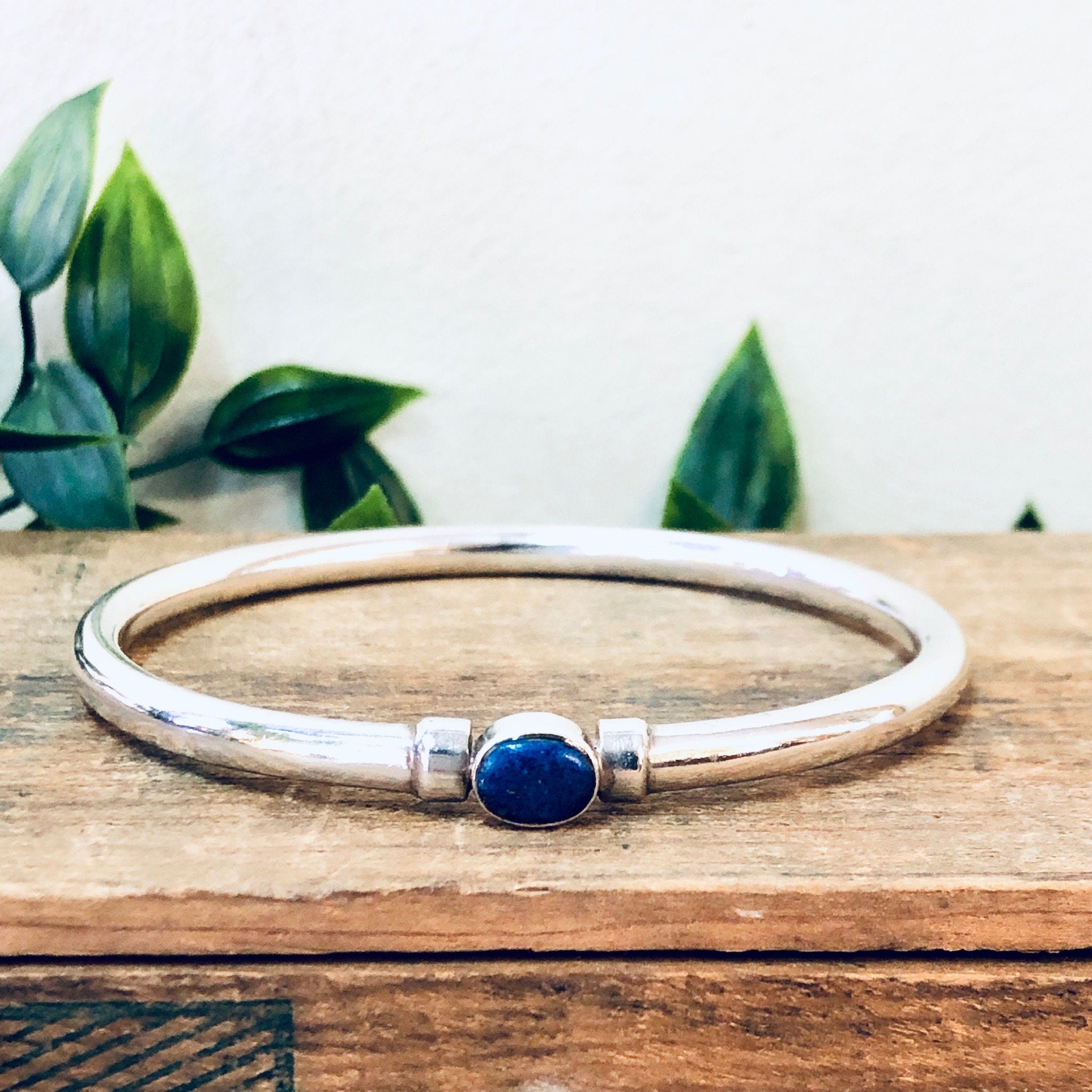 Vintage Bangle, Silver Bangle, Blue Lapis, Lapis Jewelry, Vintage Jewelry, Silver Bracelet, Vintage Bracelet, Sleek Bracelet, Unique, 925