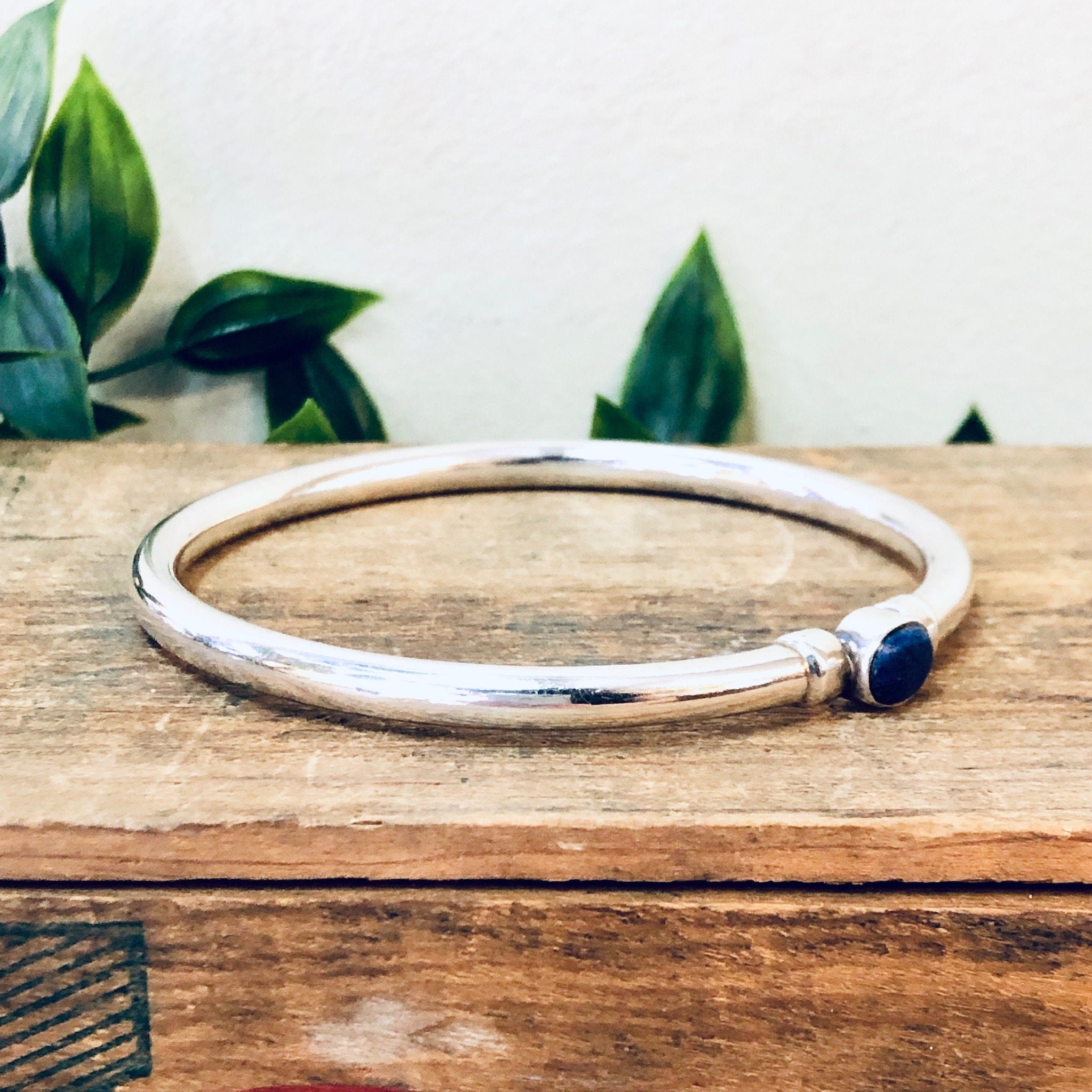 Vintage Bangle, Silver Bangle, Blue Lapis, Lapis Jewelry, Vintage Jewelry, Silver Bracelet, Vintage Bracelet, Sleek Bracelet, Unique, 925