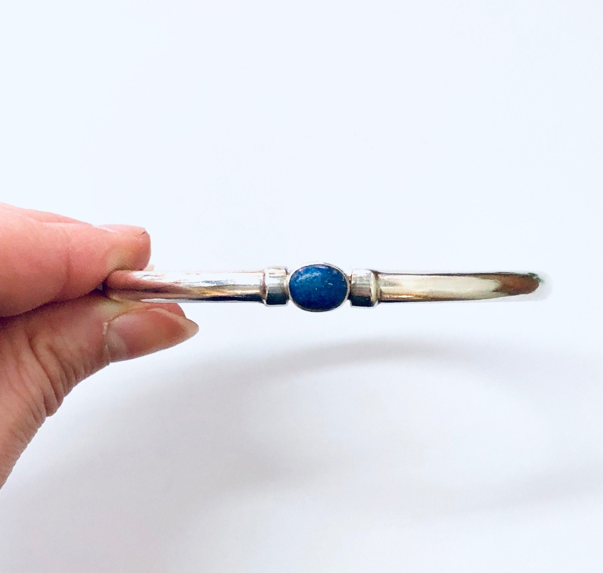 Vintage Bangle, Silver Bangle, Blue Lapis, Lapis Jewelry, Vintage Jewelry, Silver Bracelet, Vintage Bracelet, Sleek Bracelet, Unique, 925