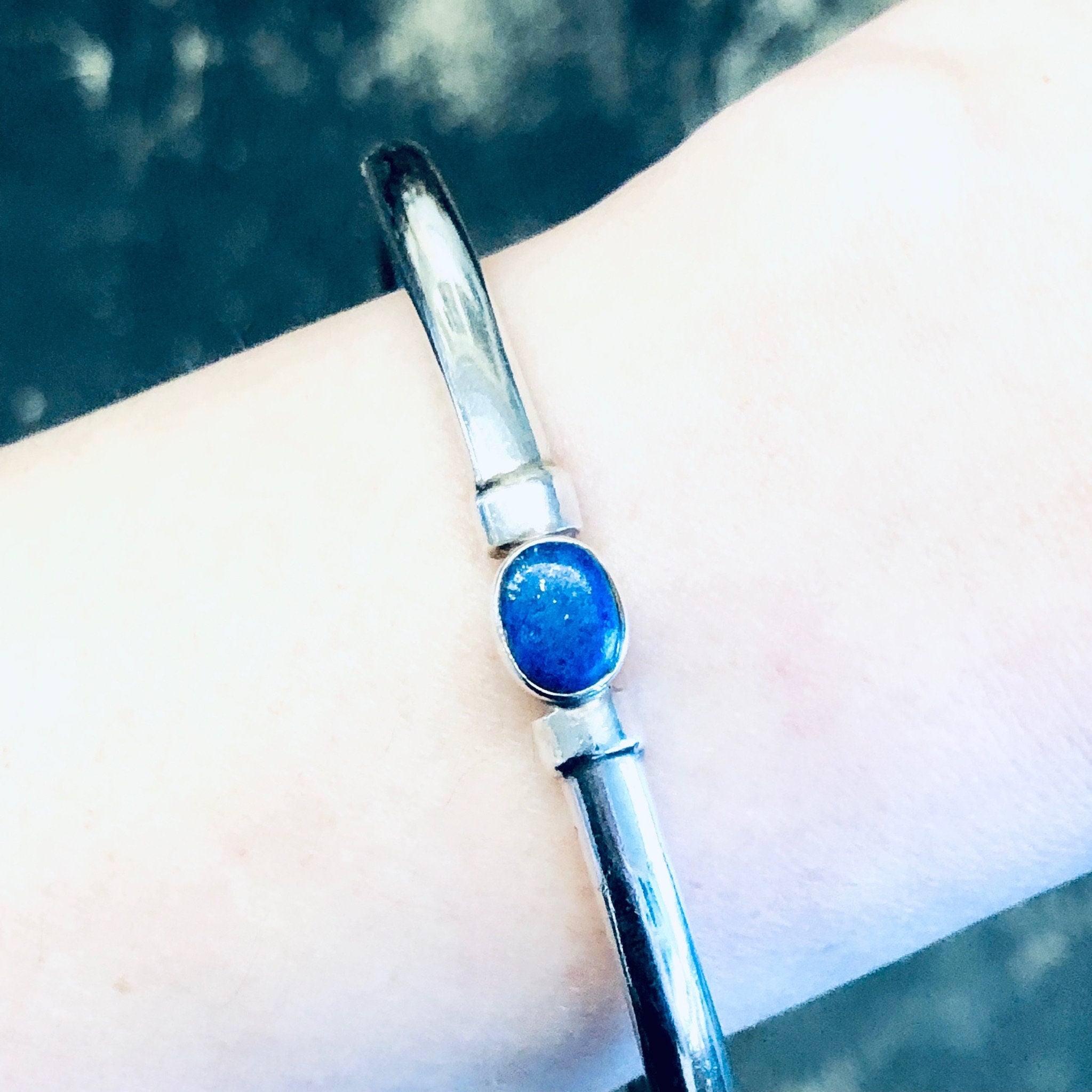Vintage Bangle, Silver Bangle, Blue Lapis, Lapis Jewelry, Vintage Jewelry, Silver Bracelet, Vintage Bracelet, Sleek Bracelet, Unique, 925