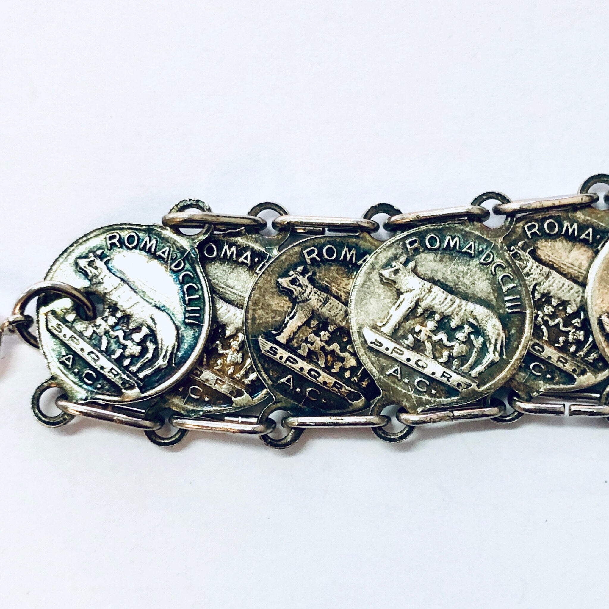 Vintage Coins, Coin Bracelet, SPQR Coins, Italy Rome Coins, Italian Souvenir, Souvenir Bracelet, Silver Coins, Coin Jewelry, Romulus, Remus