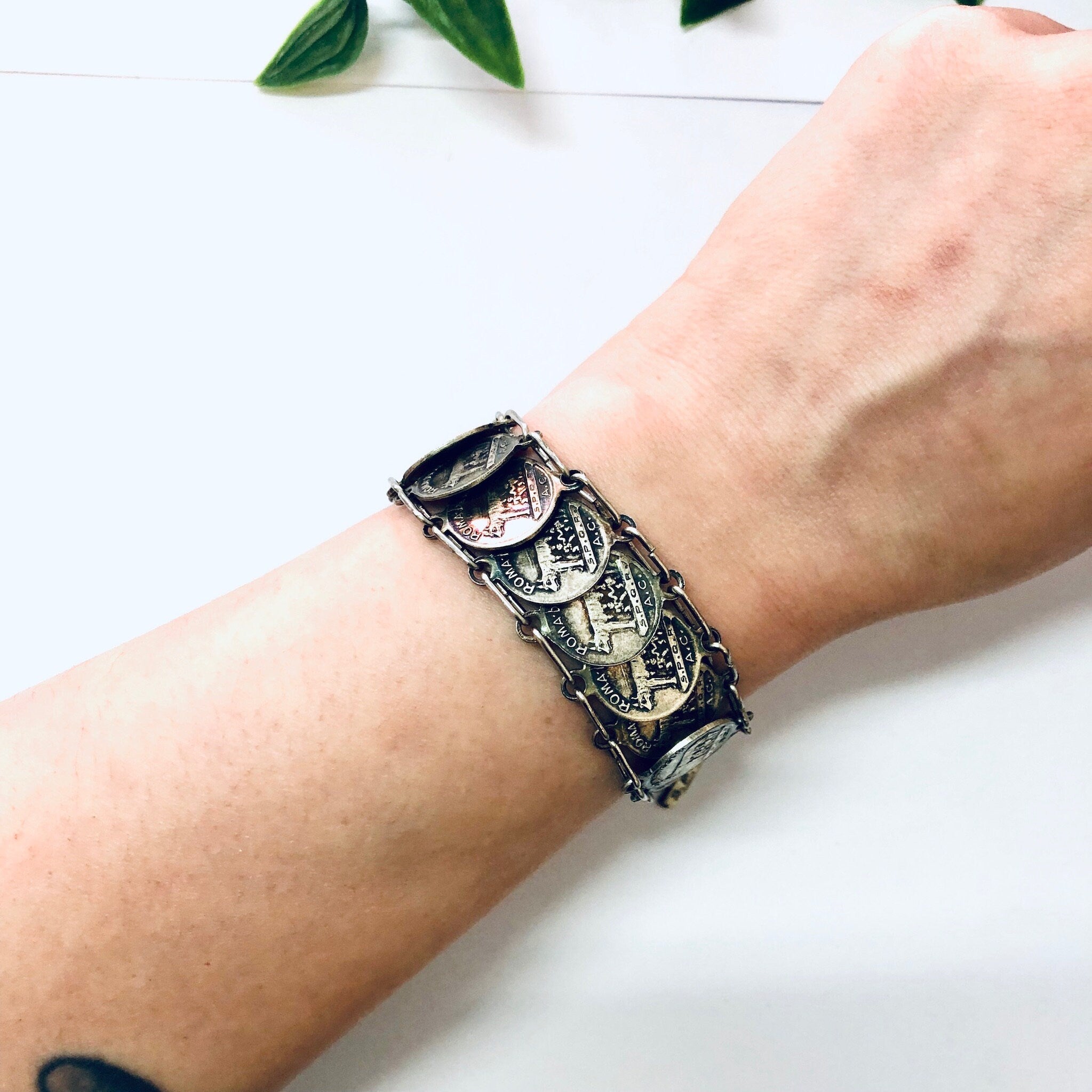 Vintage Coins, Coin Bracelet, SPQR Coins, Italy Rome Coins, Italian Souvenir, Souvenir Bracelet, Silver Coins, Coin Jewelry, Romulus, Remus