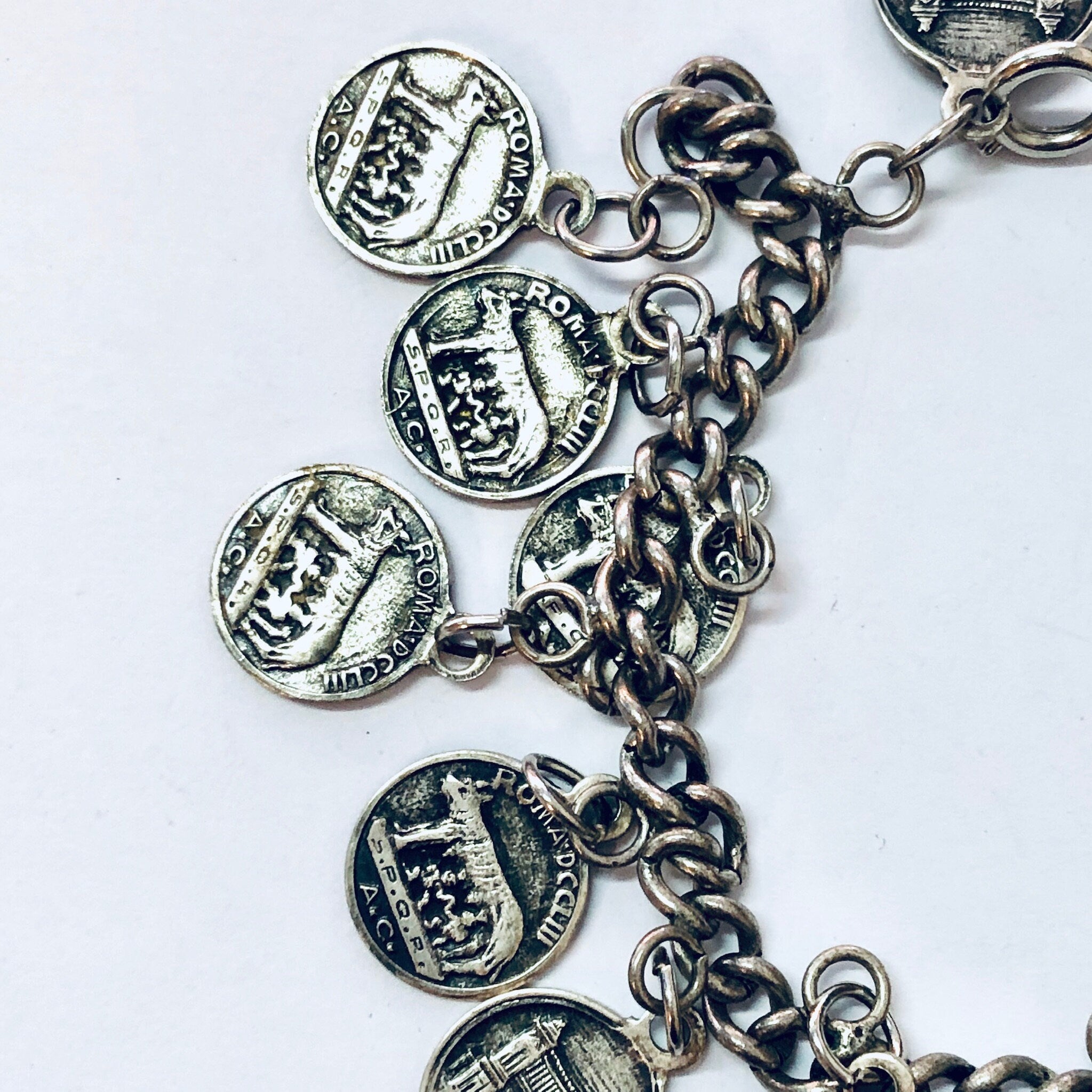 Vintage Coins, Coin Bracelet, SPQR Coins, Italy Rome Coins, Italian Souvenir, Souvenir Bracelet, Silver Coins, Coin Jewelry, Romulus, Remus