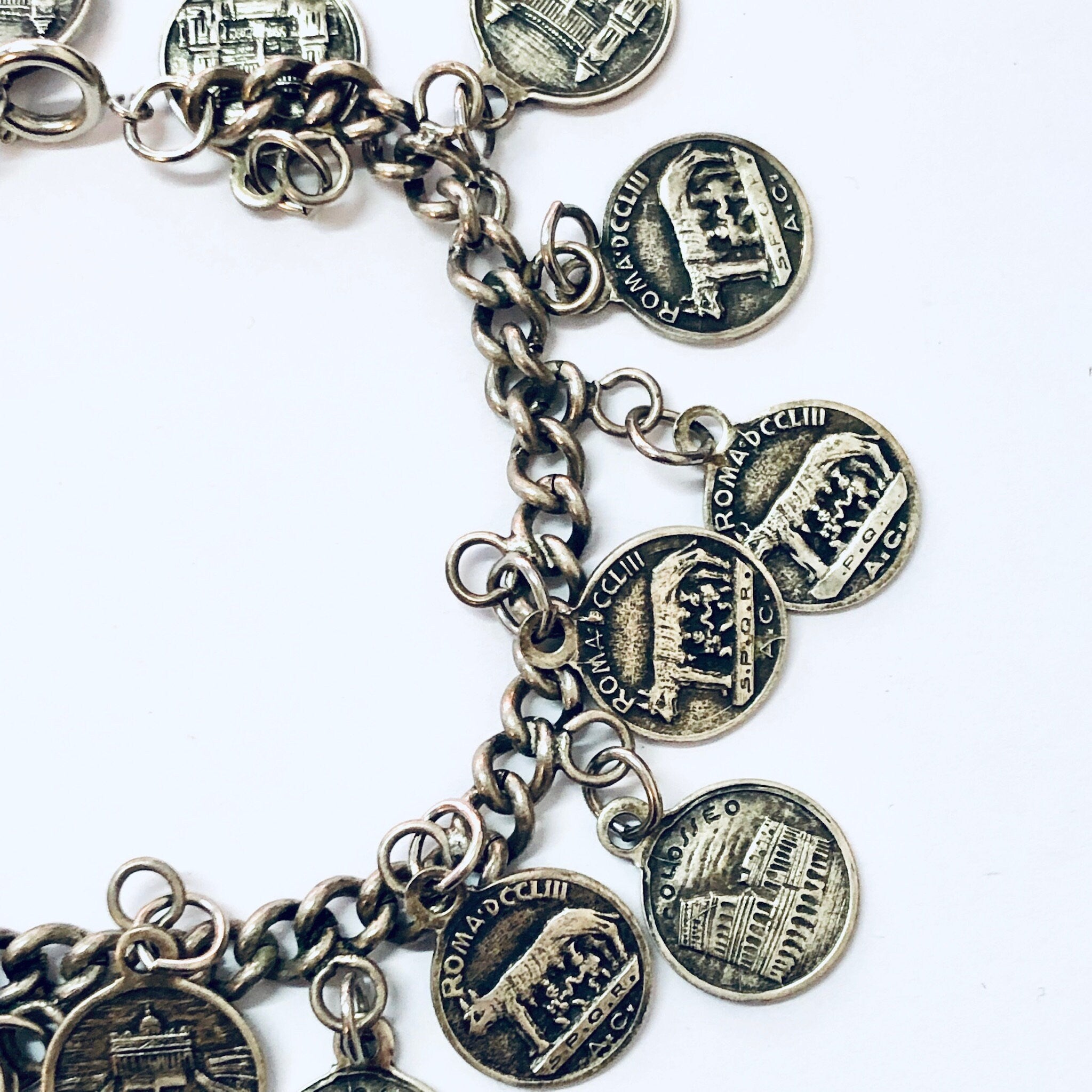 Vintage Coins, Coin Bracelet, SPQR Coins, Italy Rome Coins, Italian Souvenir, Souvenir Bracelet, Silver Coins, Coin Jewelry, Romulus, Remus