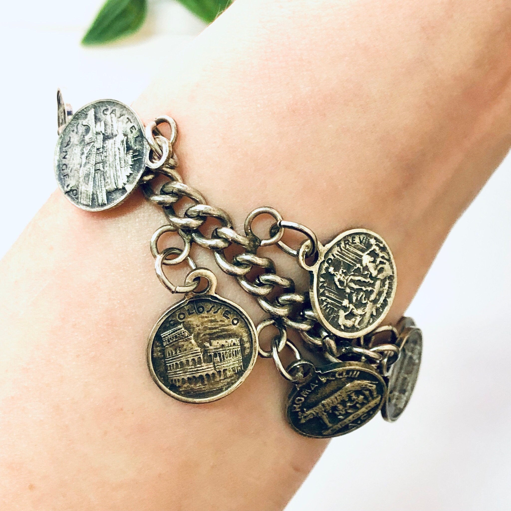Vintage Coins, Coin Bracelet, SPQR Coins, Italy Rome Coins, Italian Souvenir, Souvenir Bracelet, Silver Coins, Coin Jewelry, Romulus, Remus