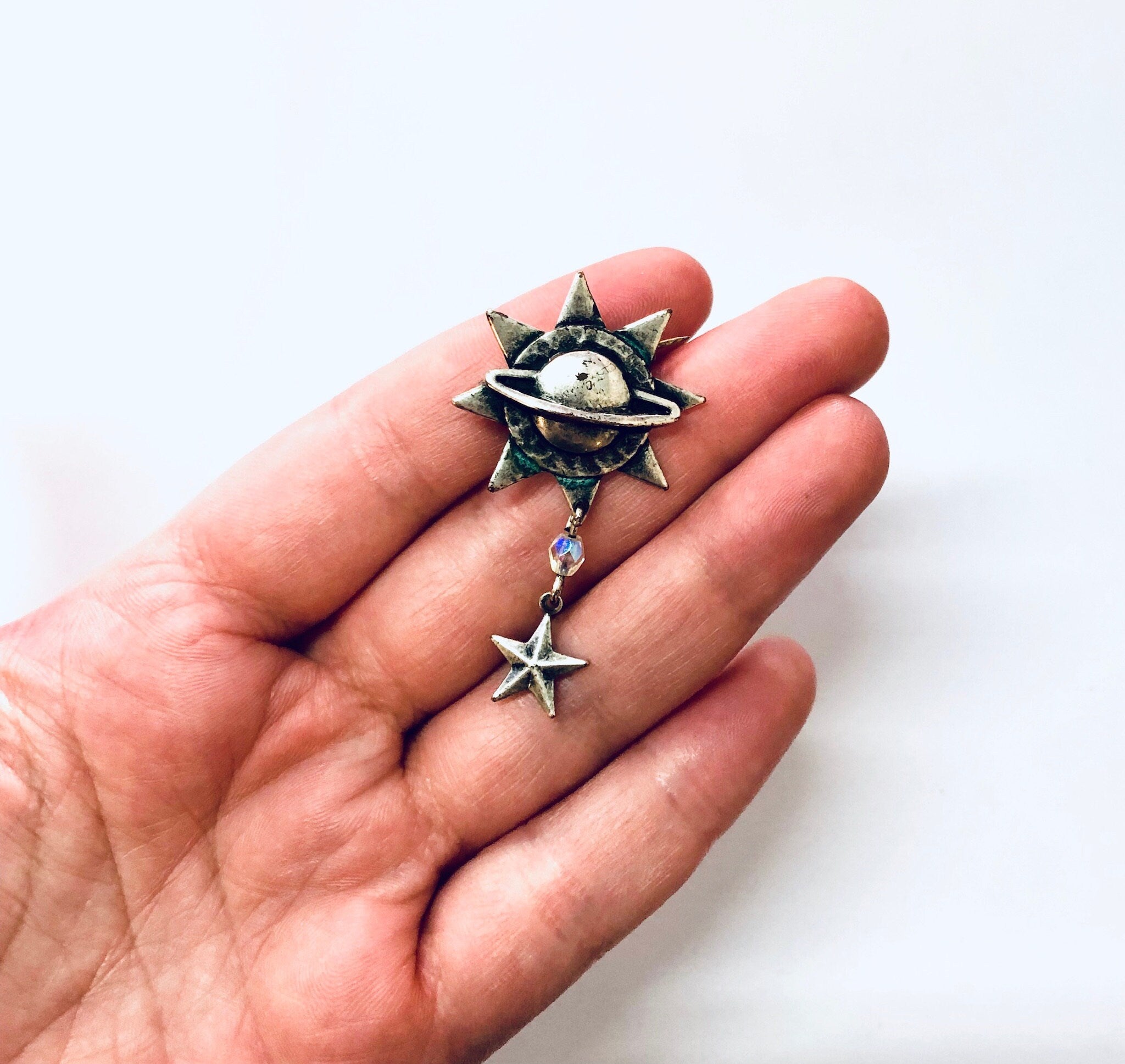 Vintage Brooch, Silver Pin, Saturn Brooch, Star Pin, Outer Space, Unique Jewelry, Planet Jewelry, Vintage Jewelry, Silver Brooch, 925 Brooch