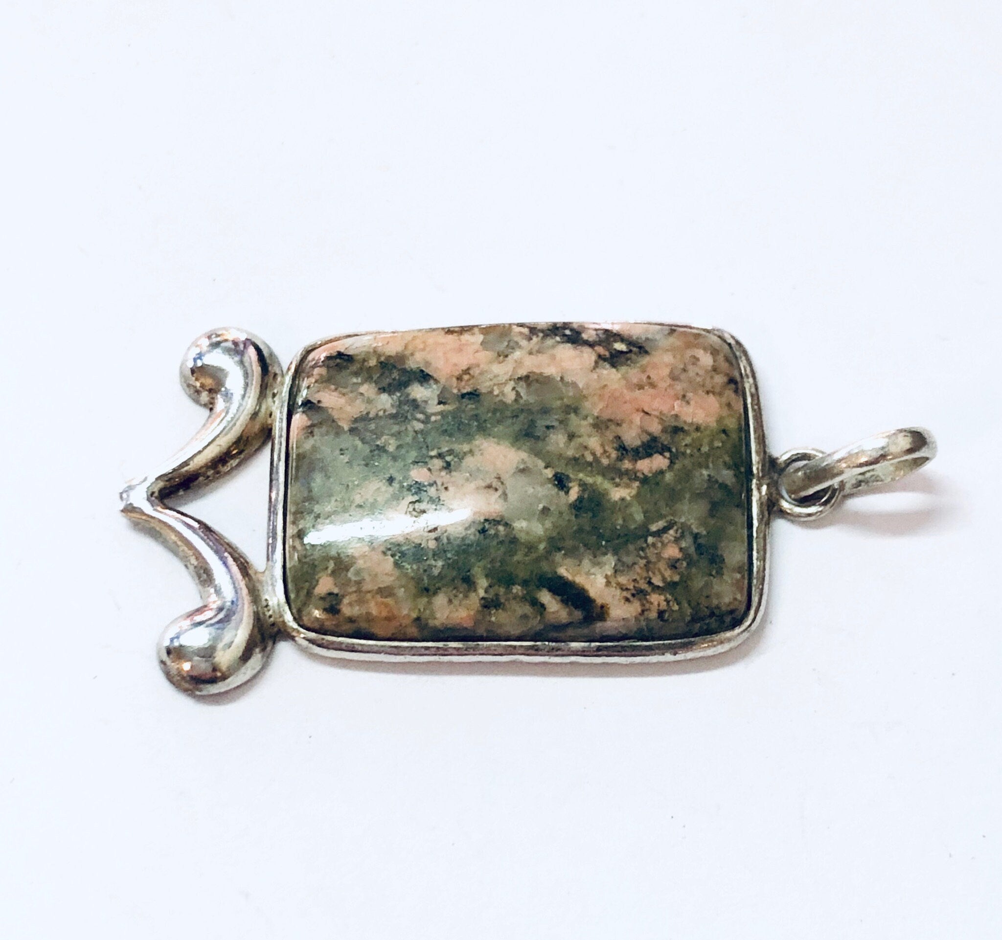 Vintage Pendant, Silver Pendant, Vintage Jewelry, Natural Stone, Vintage Necklace, Green Stone, Pink Stone, Unique Jewelry, 925 Pendant