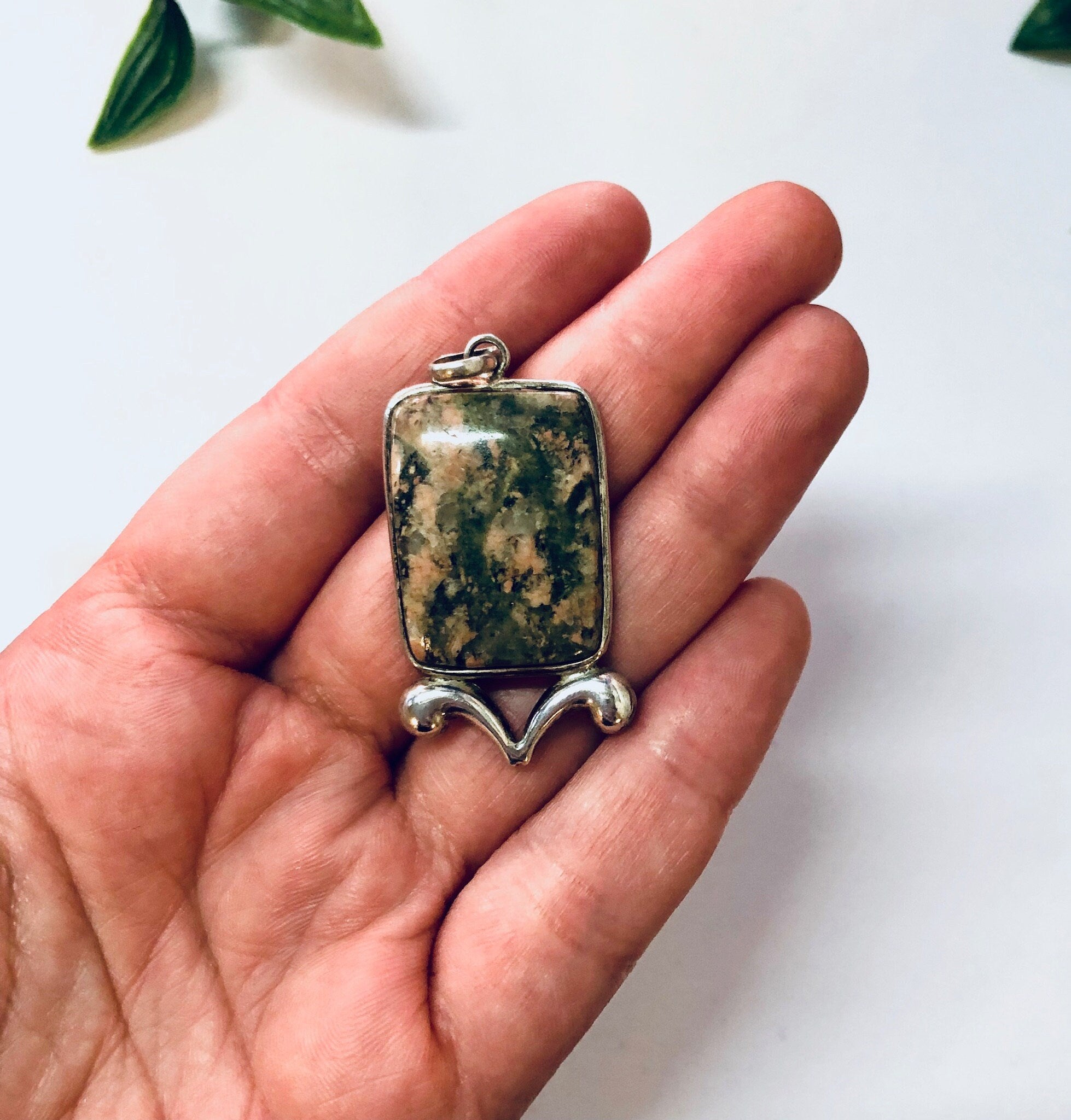 Vintage Pendant, Silver Pendant, Vintage Jewelry, Natural Stone, Vintage Necklace, Green Stone, Pink Stone, Unique Jewelry, 925 Pendant