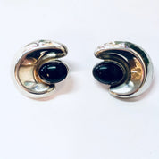 Vintage Earrings, Silver Earrings, Black Onyx, Onyx Jewelry, Vintage Jewelry, Statement Jewelry, Pierced Ears, Large Earrings, Unique Silver