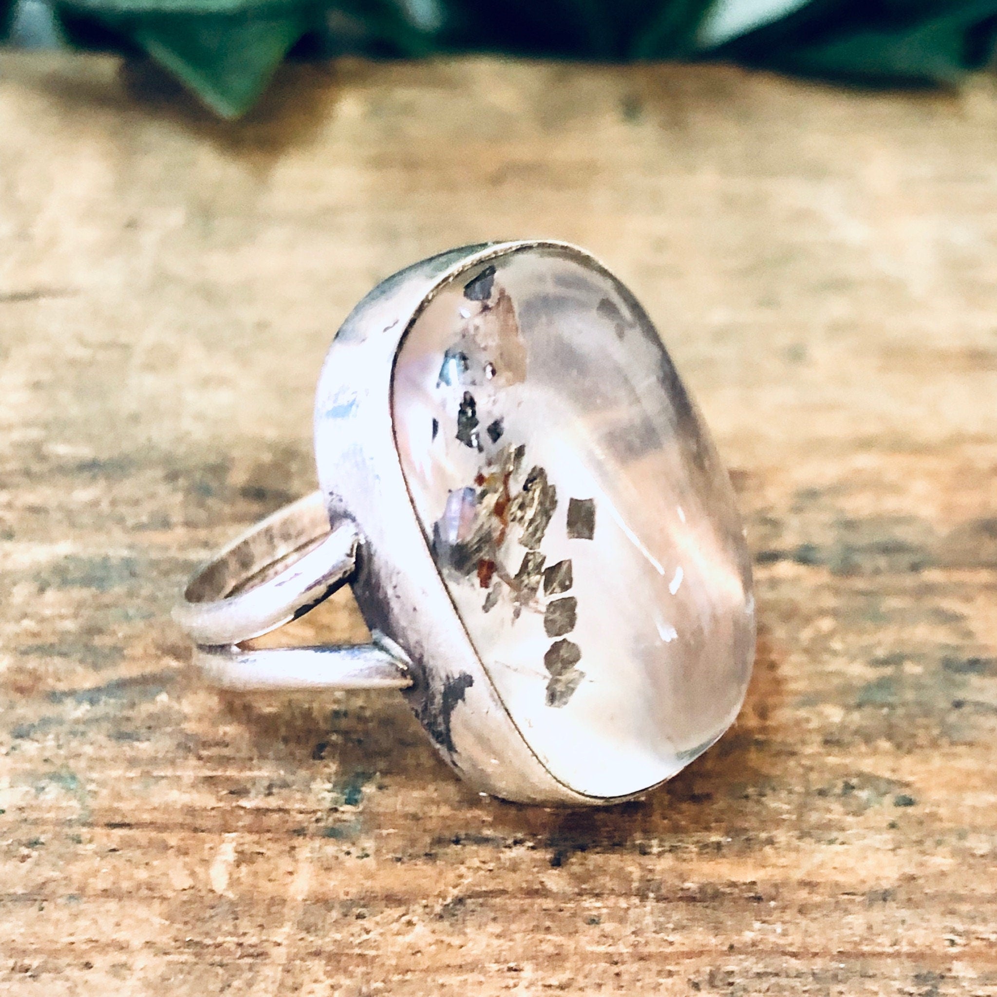 Vintage Ring, Silver Ring, Unique Jewelry, Statement Ring, Cocktail Ring, Gold Fleck Ring, Clear Ring, Bubble Ring, Vintage Jewelry, 925