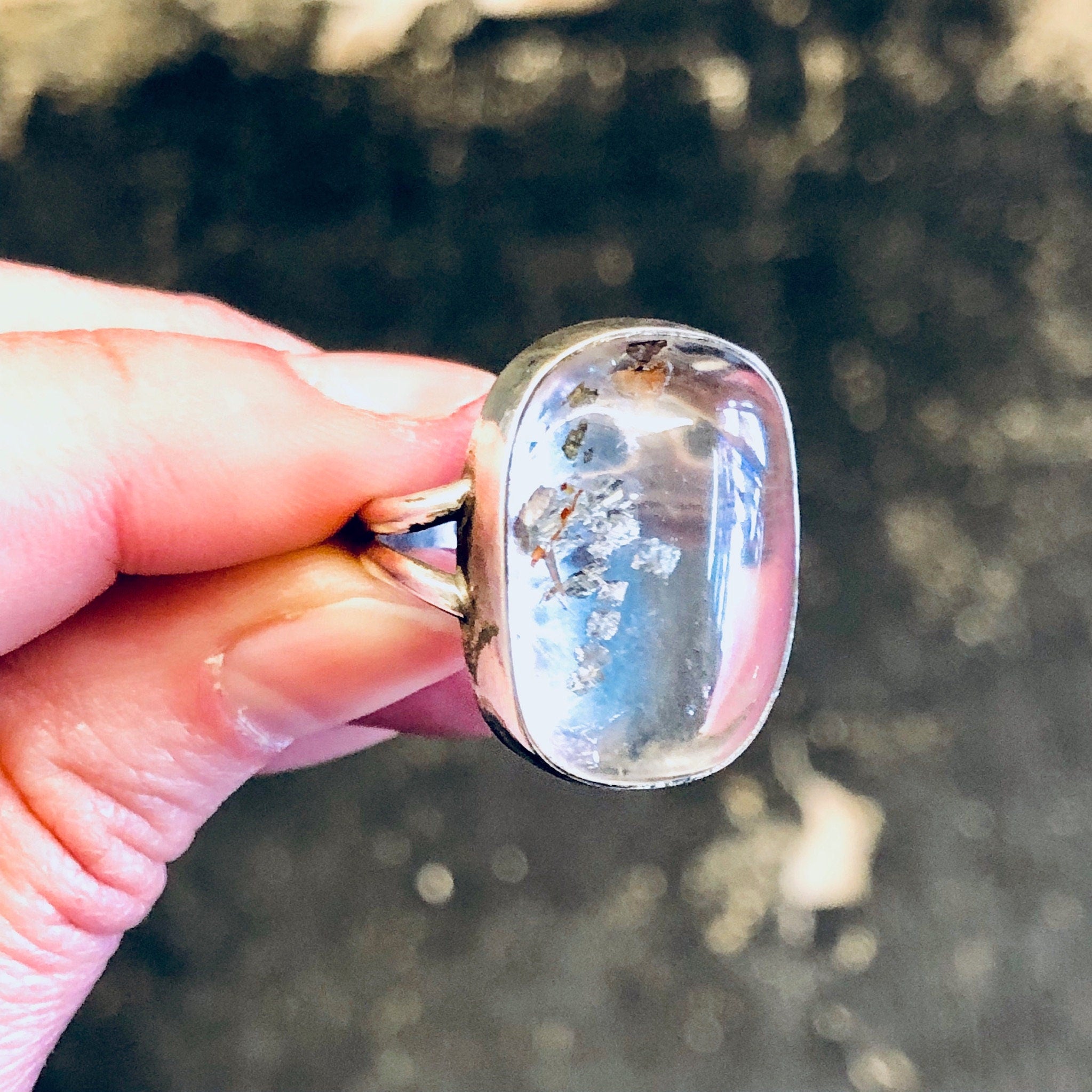 Vintage Ring, Silver Ring, Unique Jewelry, Statement Ring, Cocktail Ring, Gold Fleck Ring, Clear Ring, Bubble Ring, Vintage Jewelry, 925